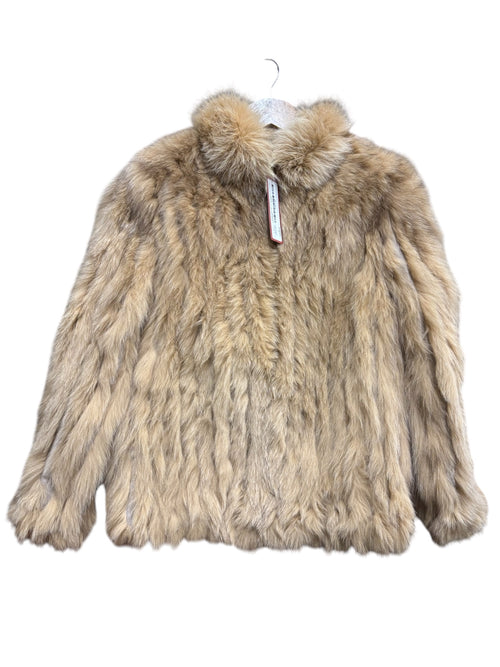 Vintage Beige Saga Fox Zip-Up Leather Trim Fur Coat