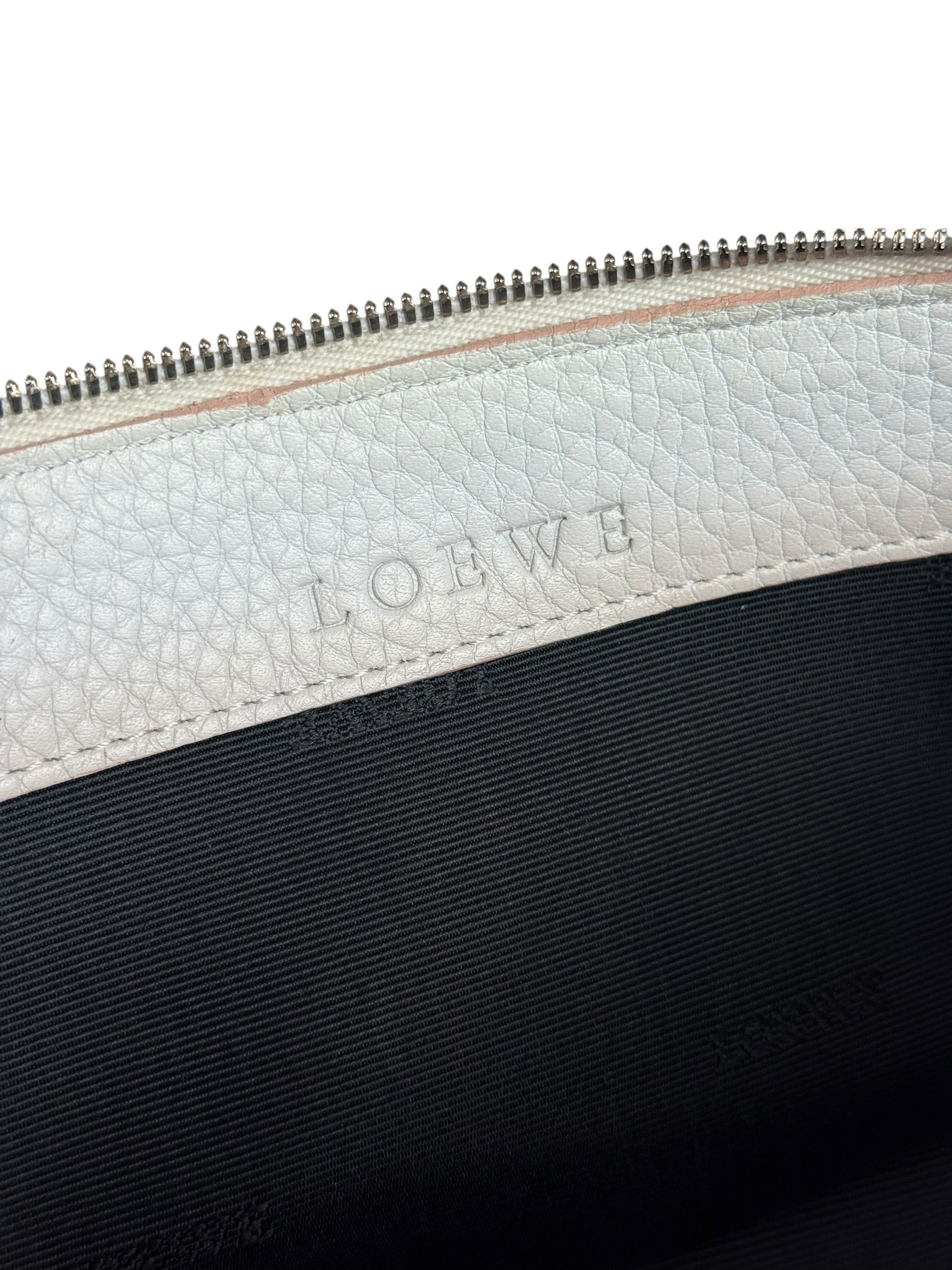 Loewe White Pebbled Leather Pink Trim Mini Boat Pochette