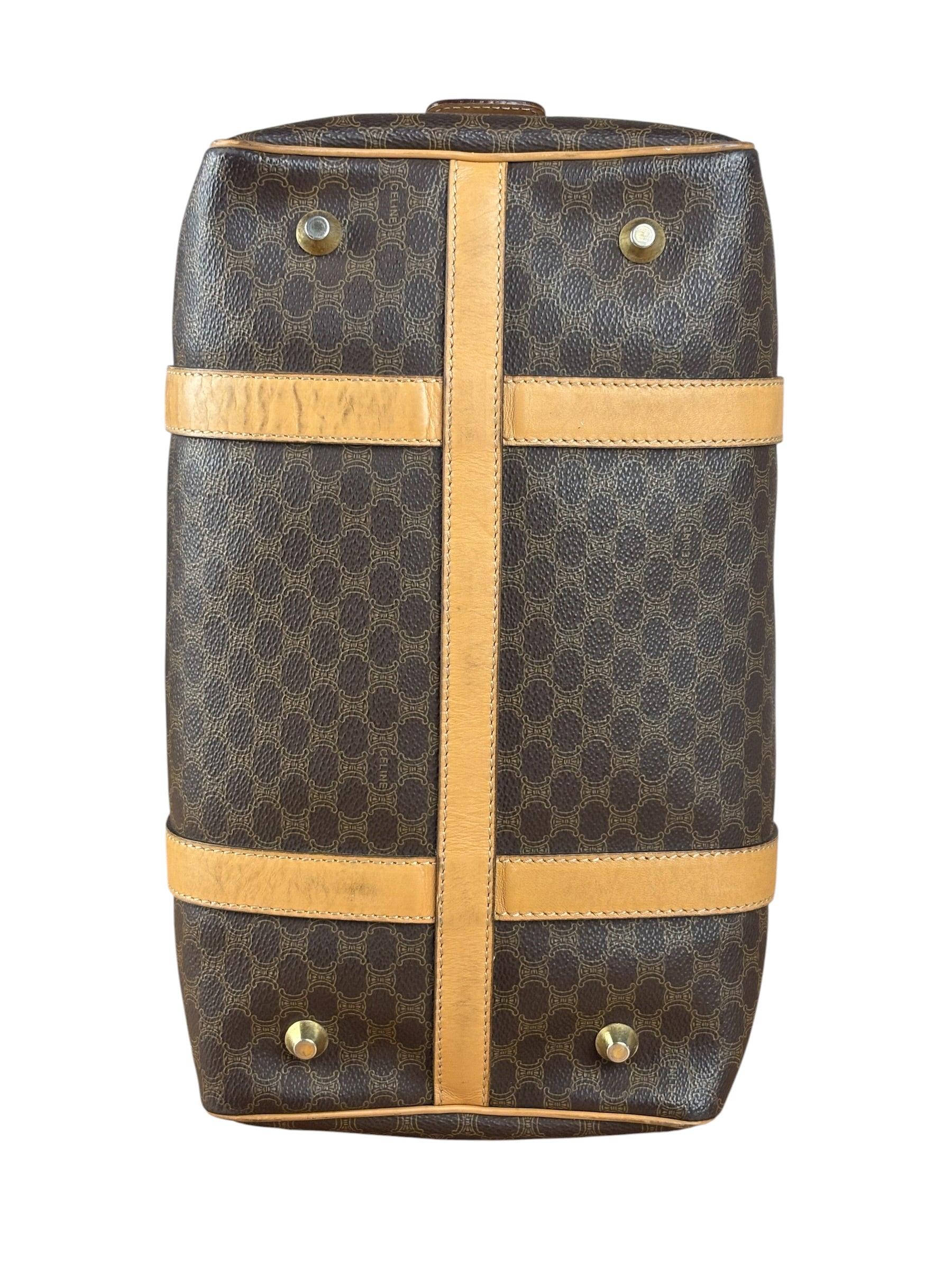 Celine Vintage Brown Coated Macadam Boston Handbag