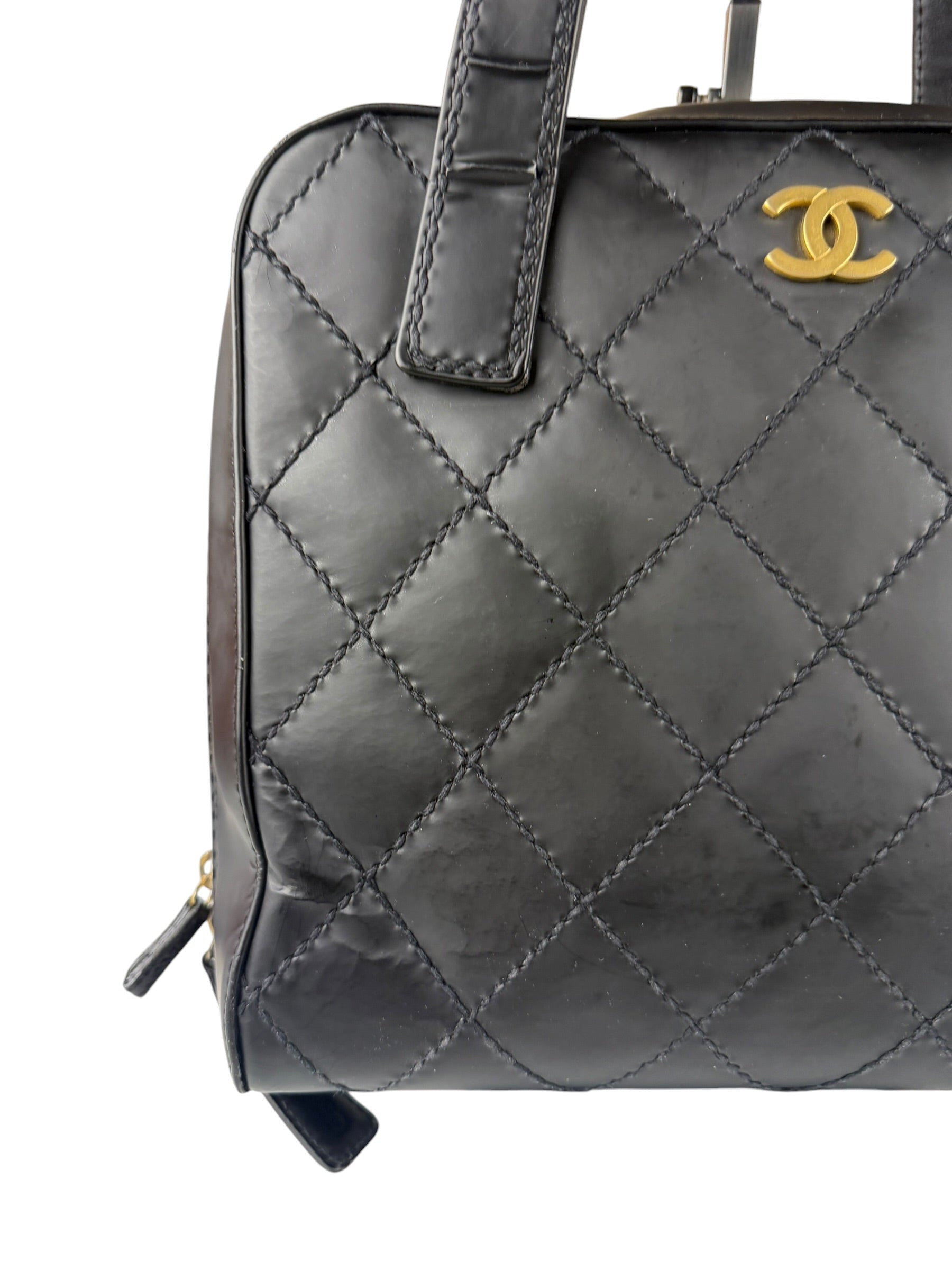 Chanel Black Leather Wild Stitch Tote Bag 2002
