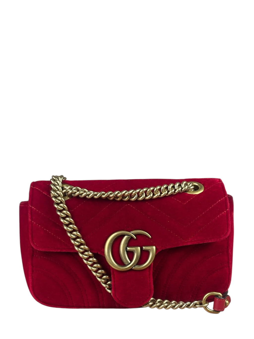 Gucci Hibiscus Red Velvet Matelasse GG Marmont Flap Bag