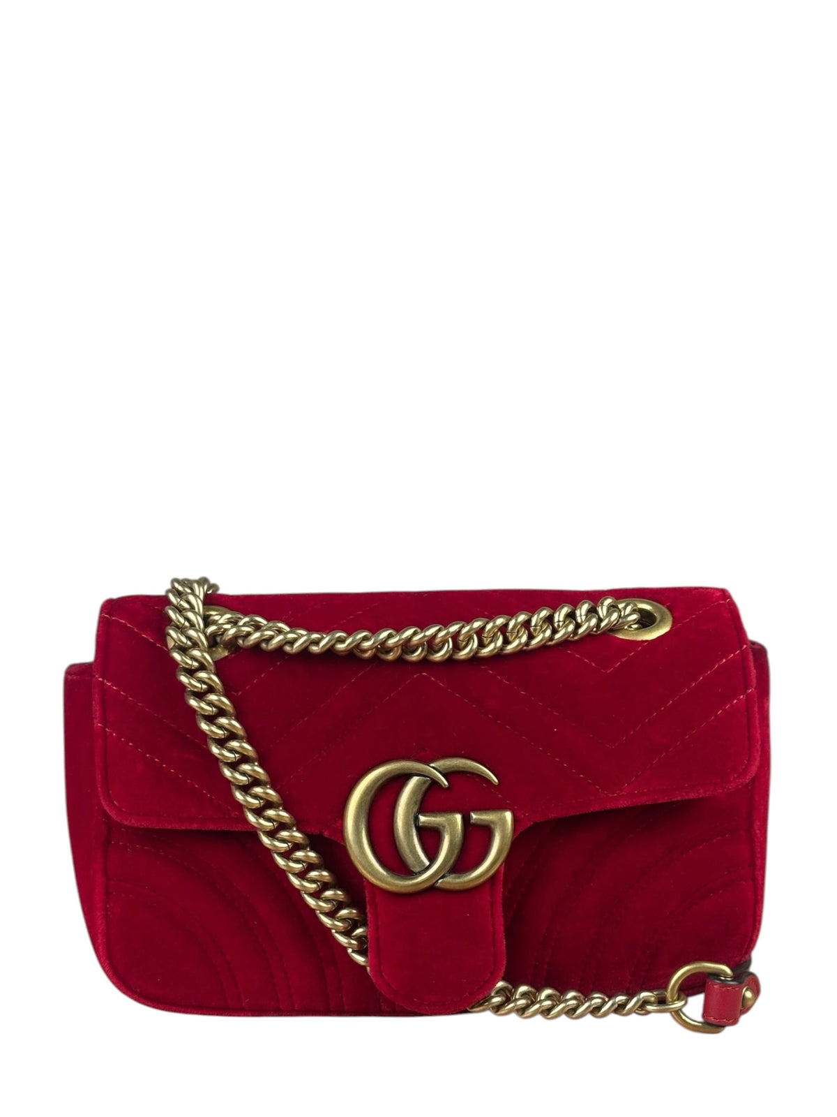 Gucci Hibiscus Red Velvet Matelasse GG Marmont Flap Bag