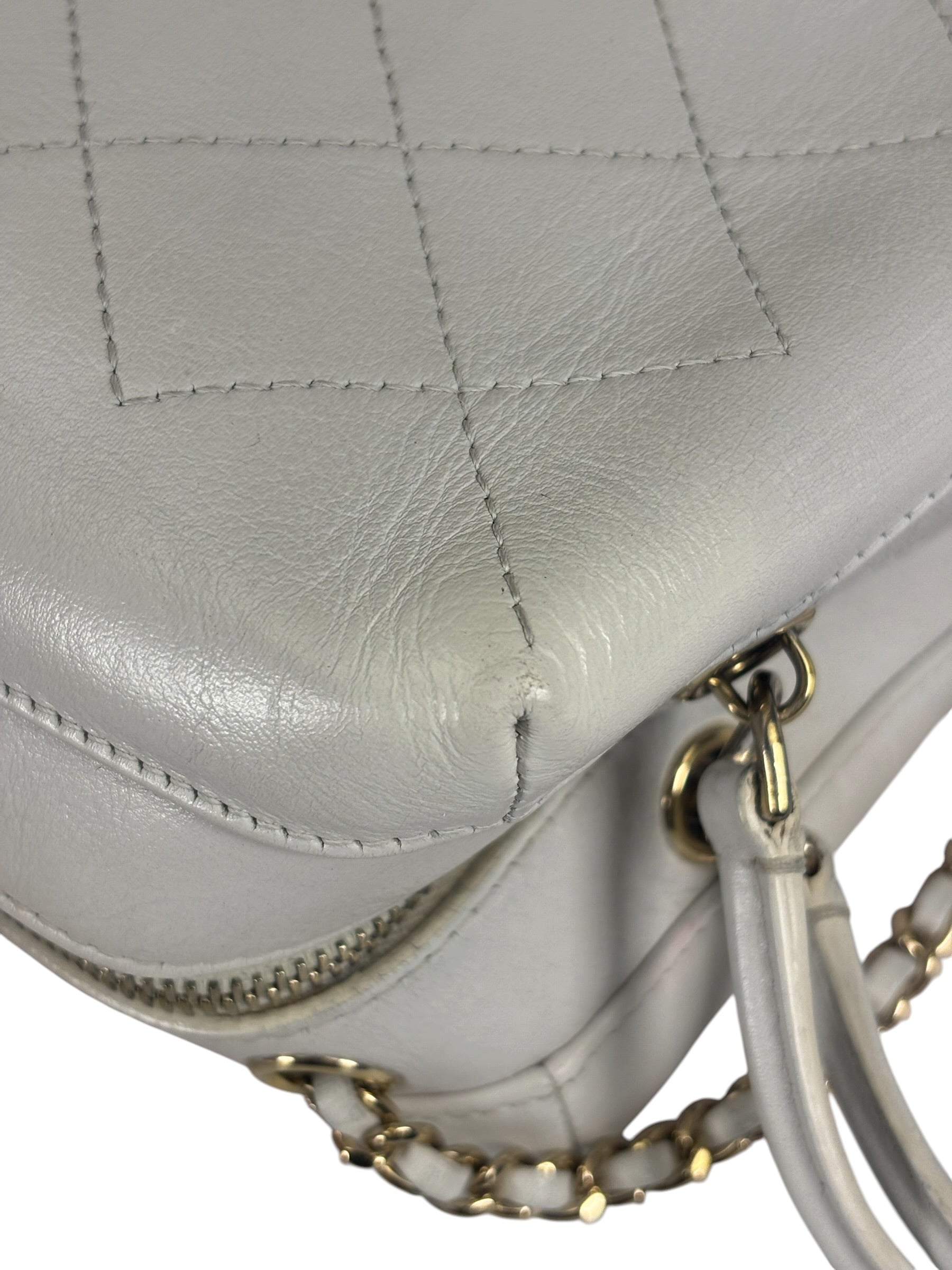 Chanel White Quilted Leather Vanity Small Bowling Two-Way Bag 2019