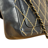 Chanel Vintage Navy Blue Leather Wild Stitch Surpique Flap Bag 2001