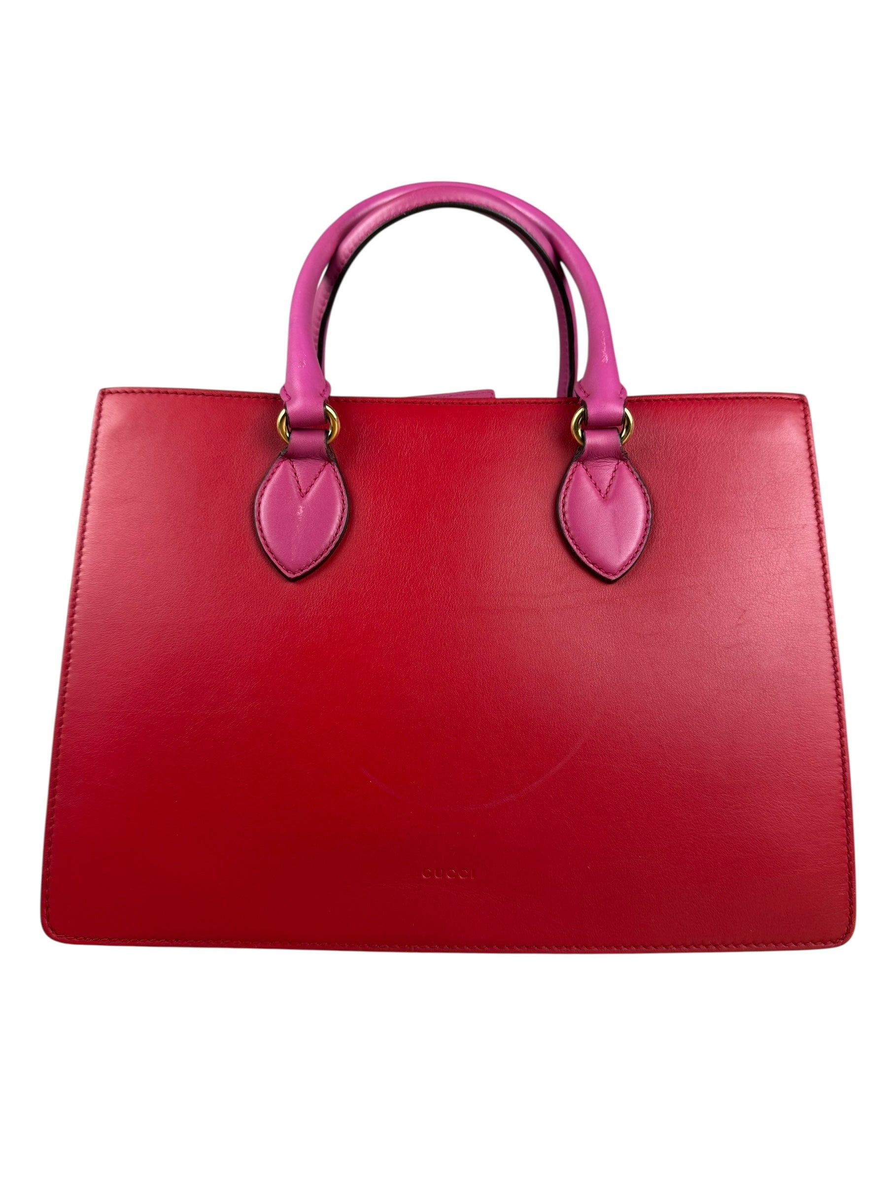 Gucci Pink/Red Leather Open Top Handbag