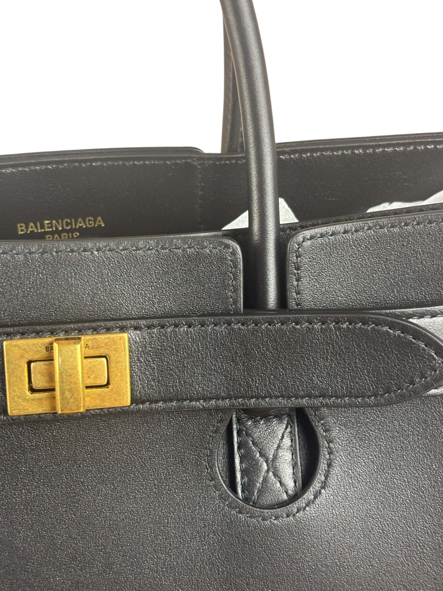 Balenciaga Black Leather Bel Air Carry All Two-Way Bag