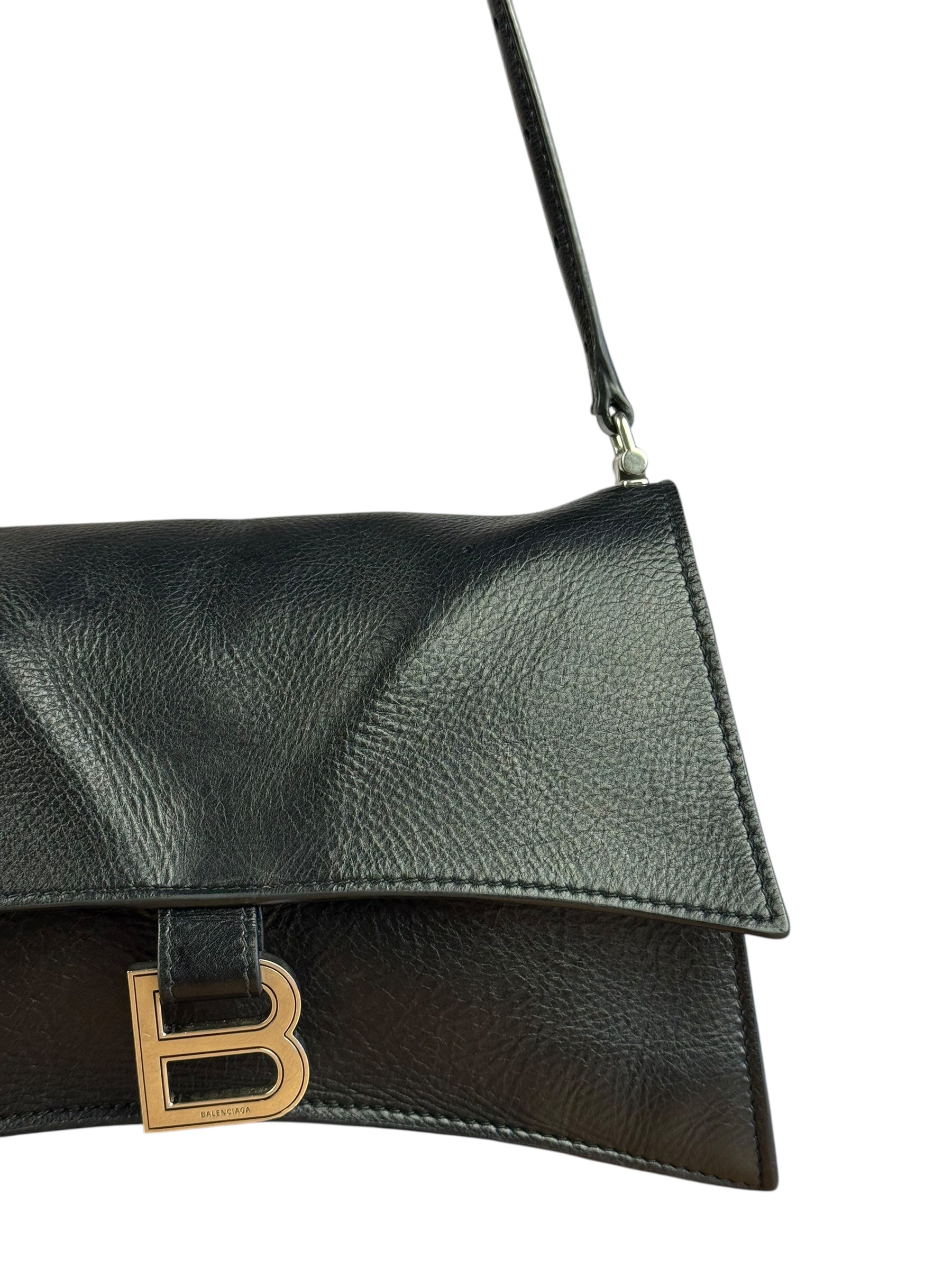 Balenciaga Crush Sling Shoulder Bag Black Leather