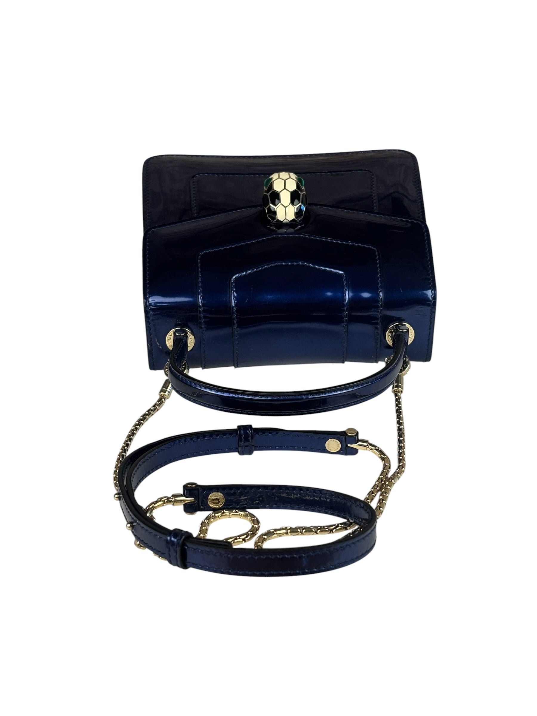 Bvlgari Shiny Blue Patent Leather Serpenti Forever Two-Way Bag