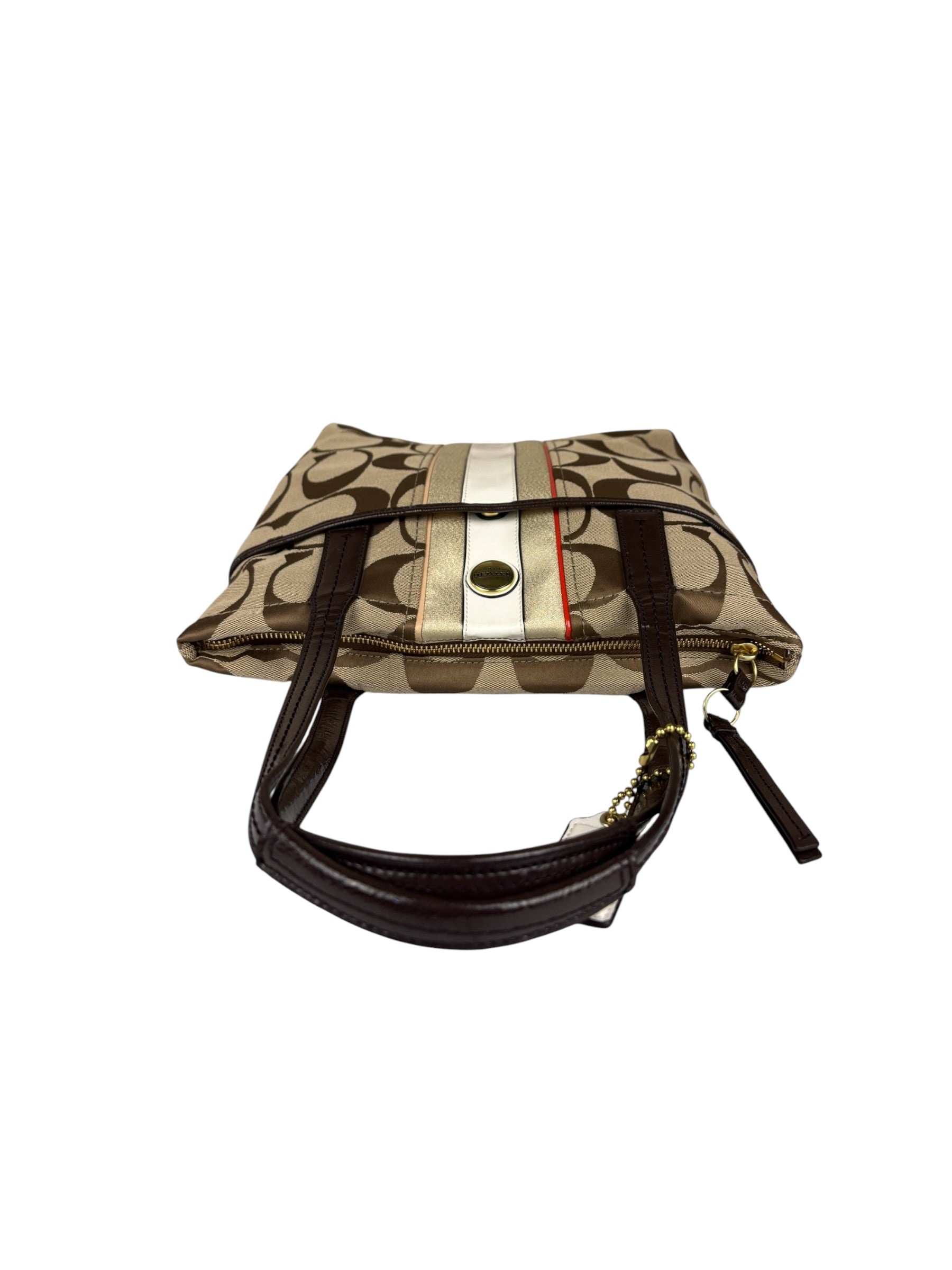 Coach Vintage Leather Trim Signature Multi Stripe Tote Bag