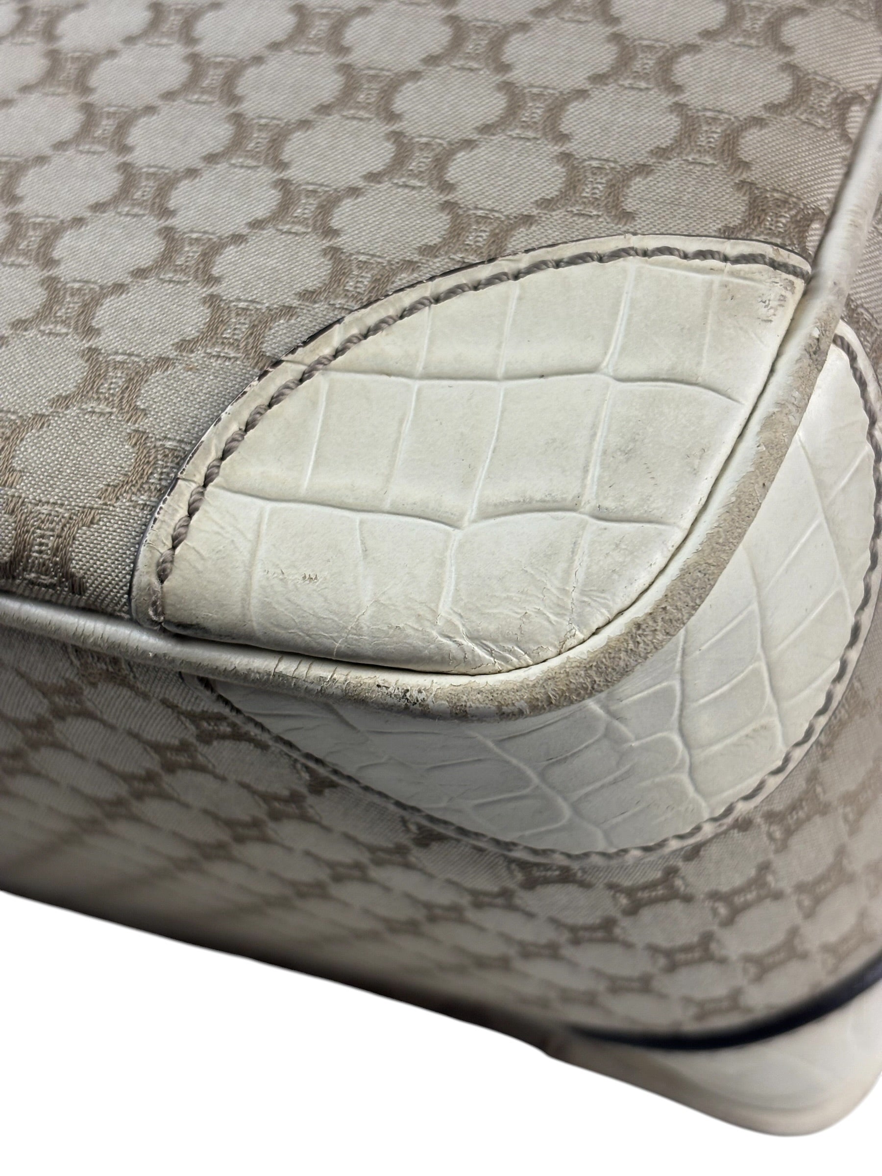 Celine Beige Leather Trim Macadam Boogie Tote