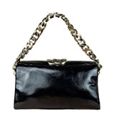 Gucci Black Patent Leather Chain Double G Shoulder Bag