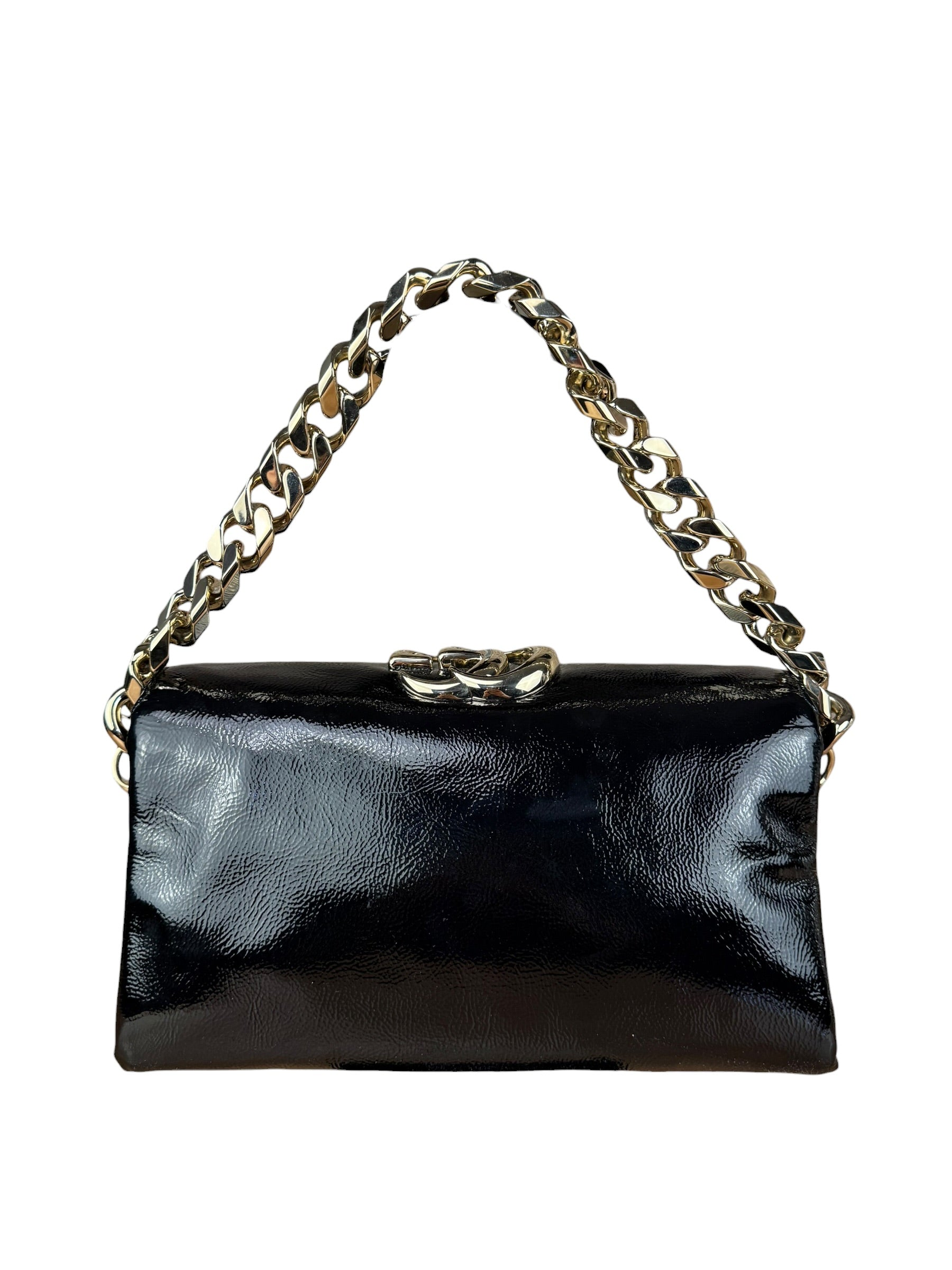 Gucci Black Patent Leather Chain Double G Shoulder Bag