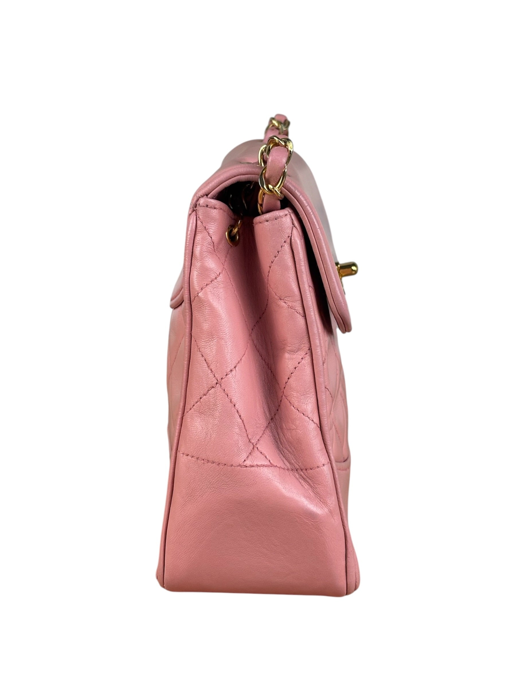 Chanel Vintage Pink Quilted Leather Trapezoid Flap Bag