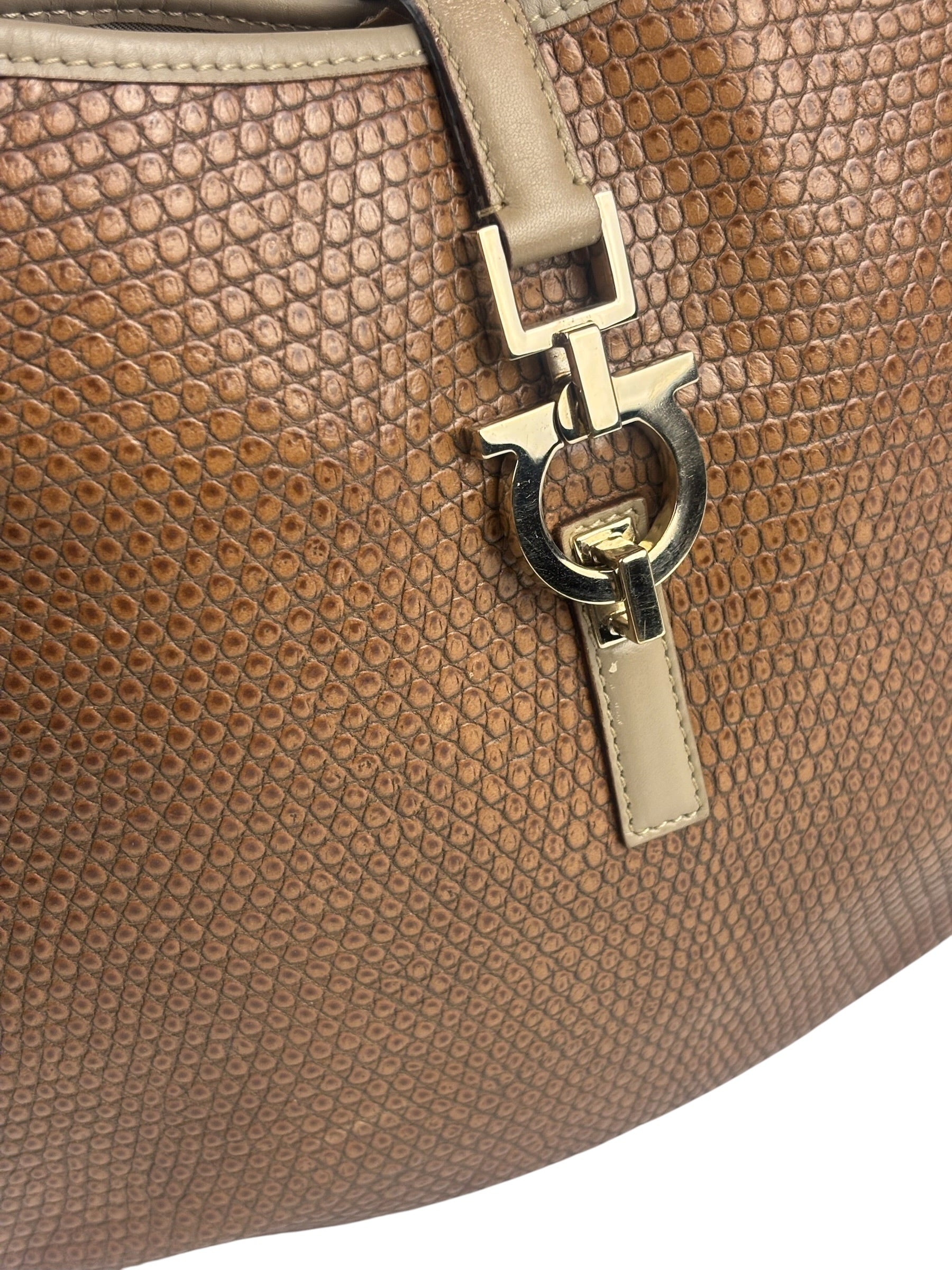 Salvatore Ferragamo Brown Lizard-Embossed Hobo Bag