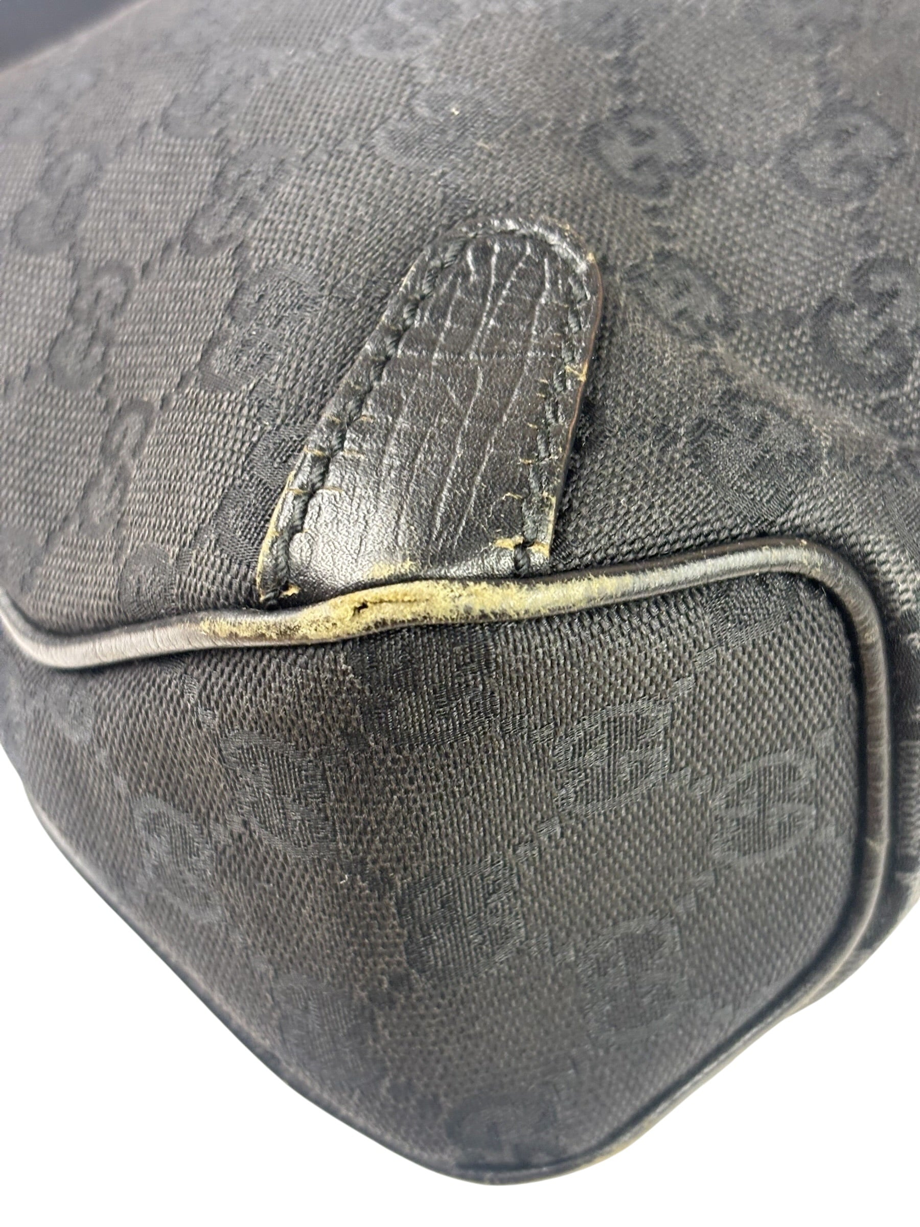 Gucci Black Leather Trim Horsebit GG Chain Shoulder Bag