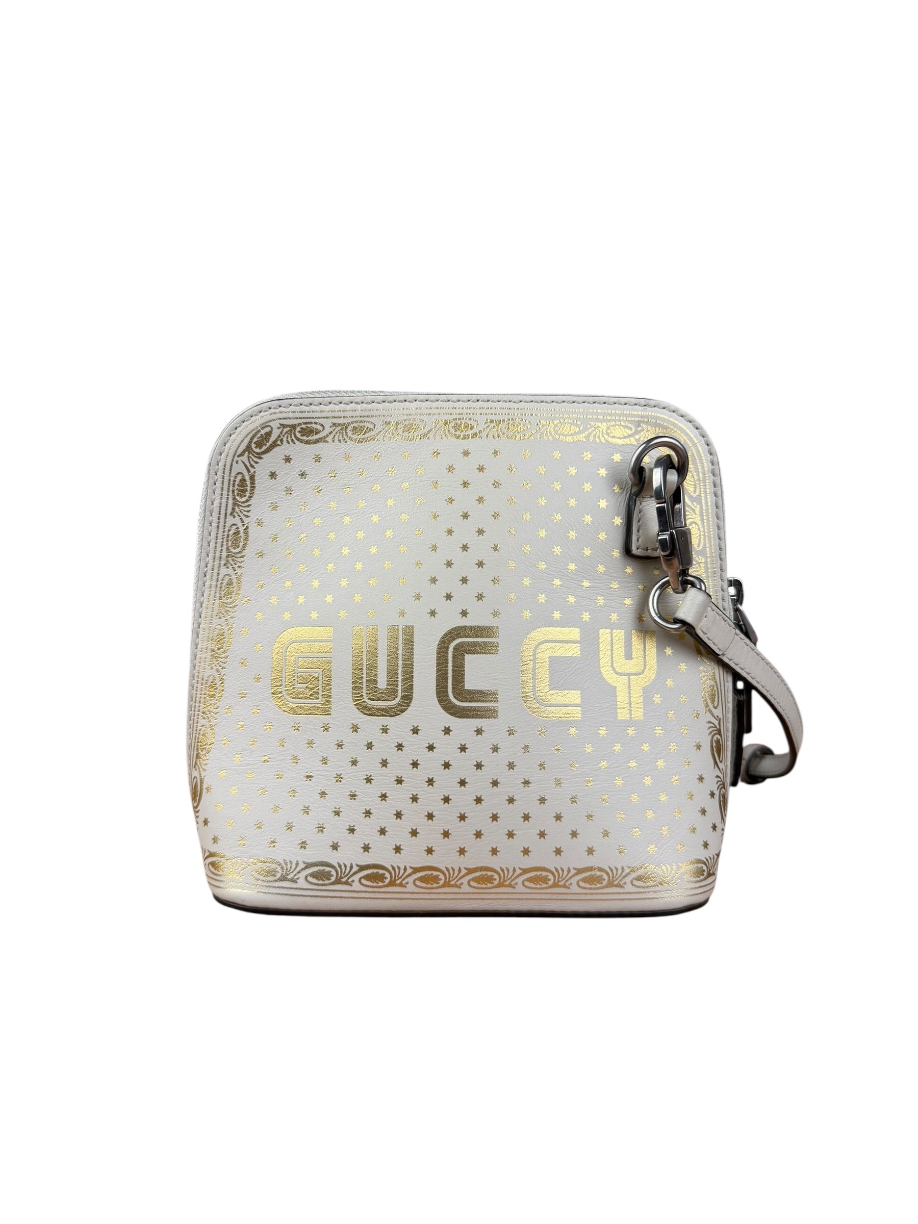 Gucci White Leather Stars Guccy Mini 2Way Bag