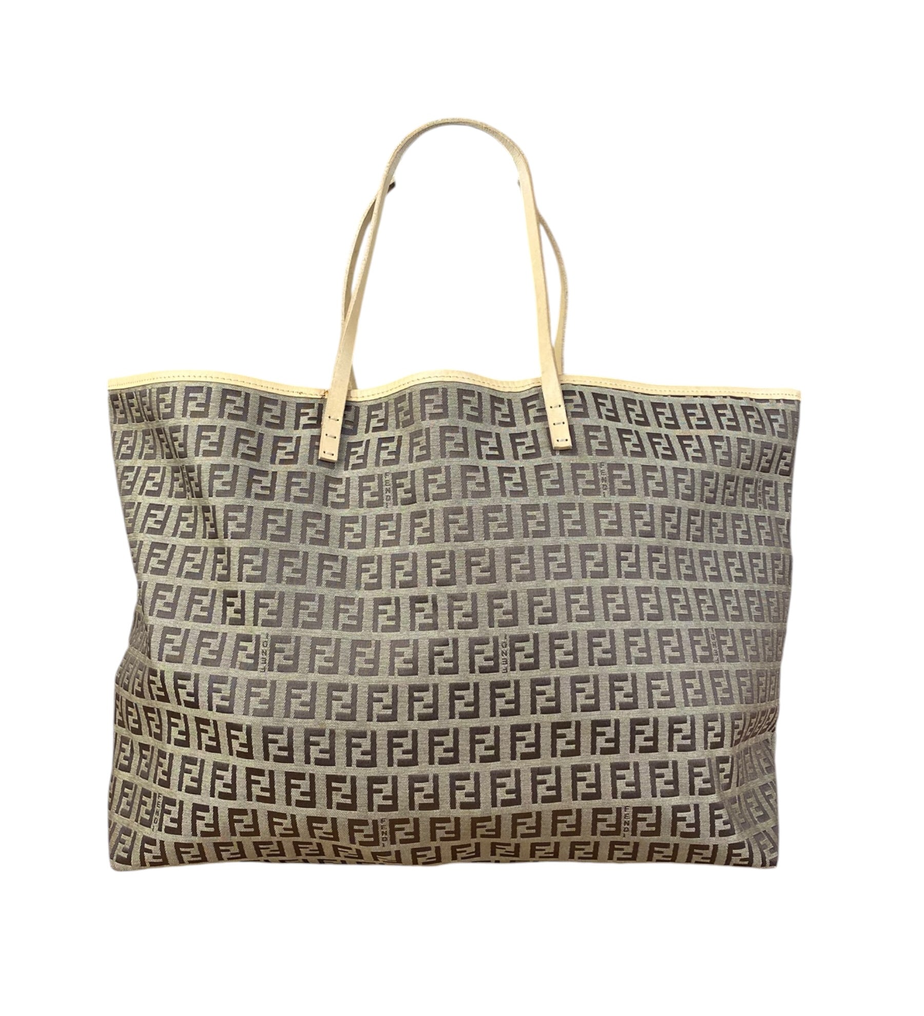 Fendi Vintage Beige Canvas Zucca Shoulder Tote