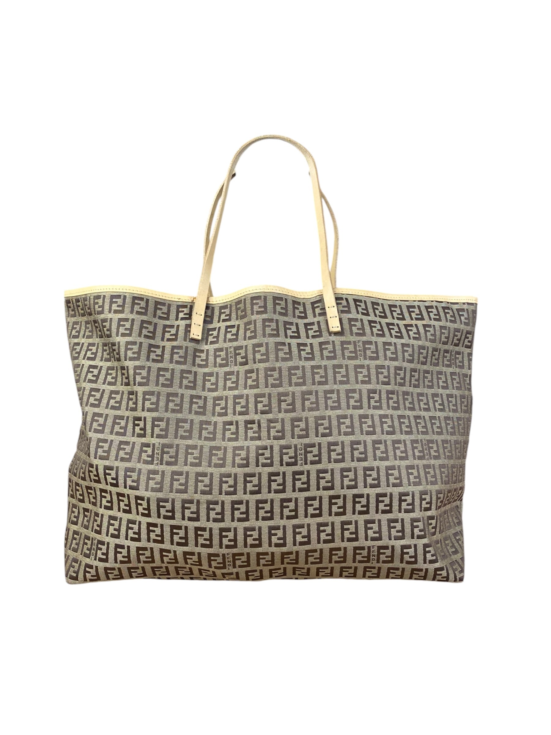 Fendi Vintage Beige Canvas Zucca Shoulder Tote