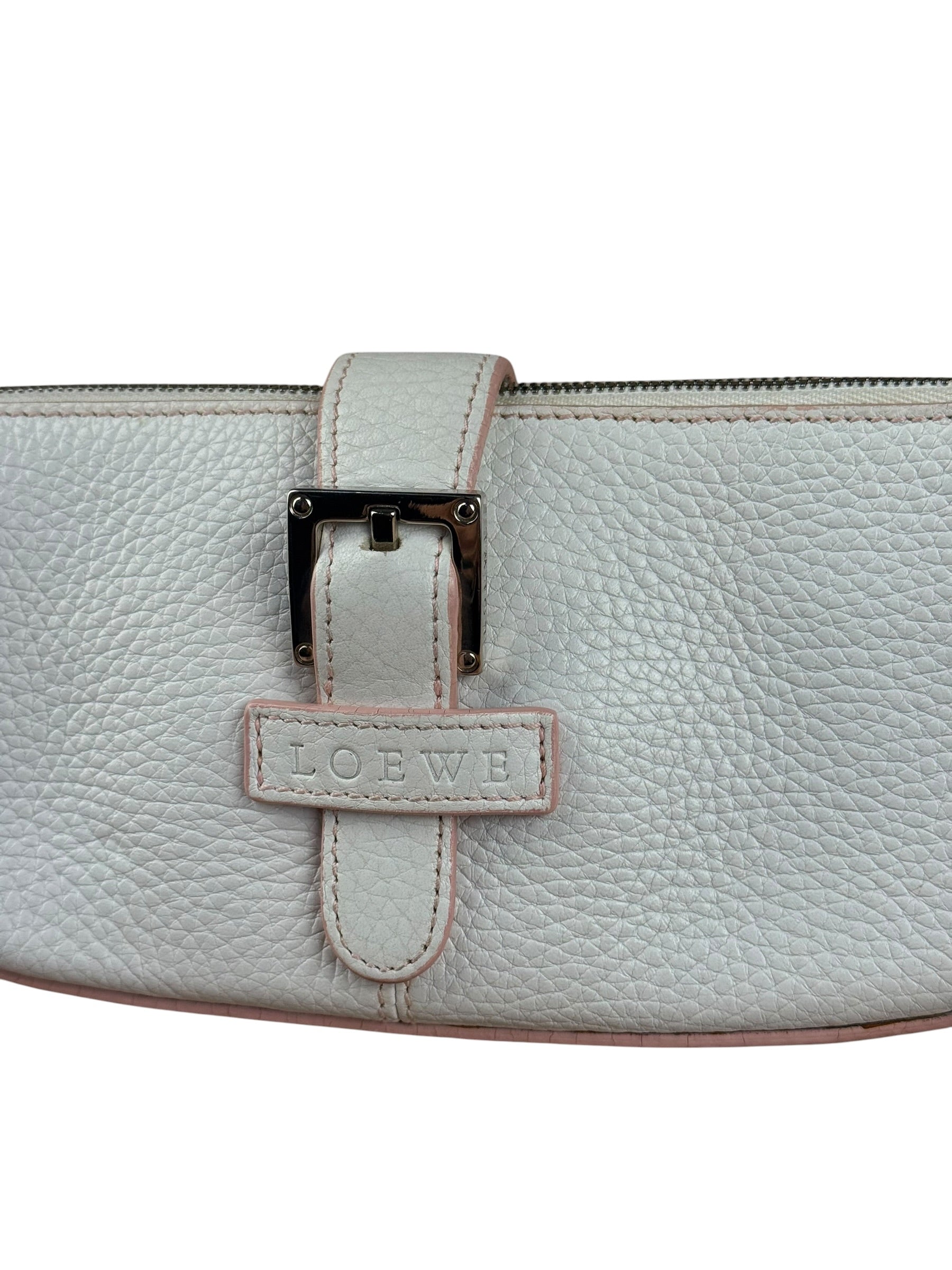 Loewe White Pebbled Leather Pink Trim Mini Boat Pochette