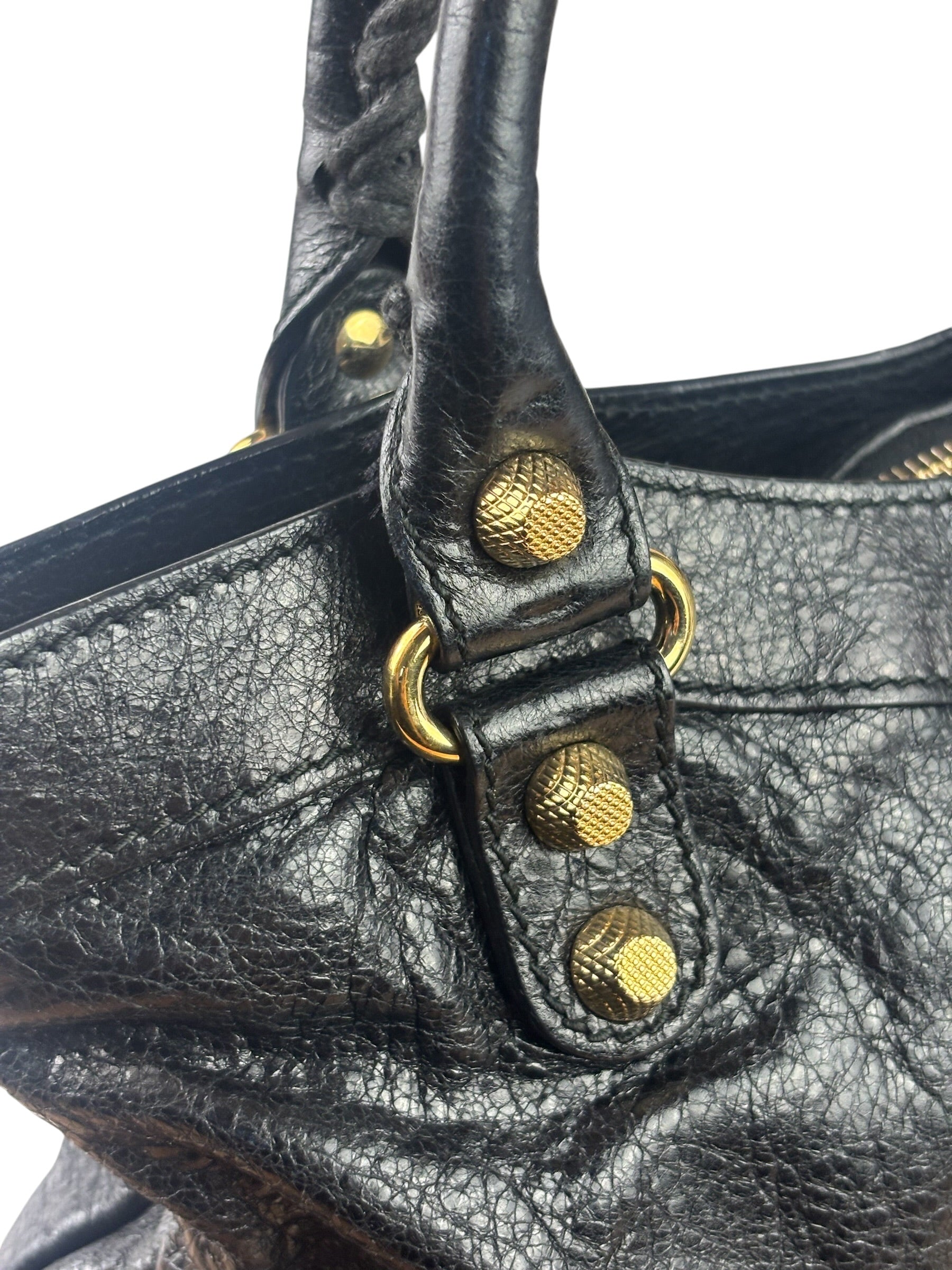 Balenciaga Black Lambskin Moto City Two-Way Bag