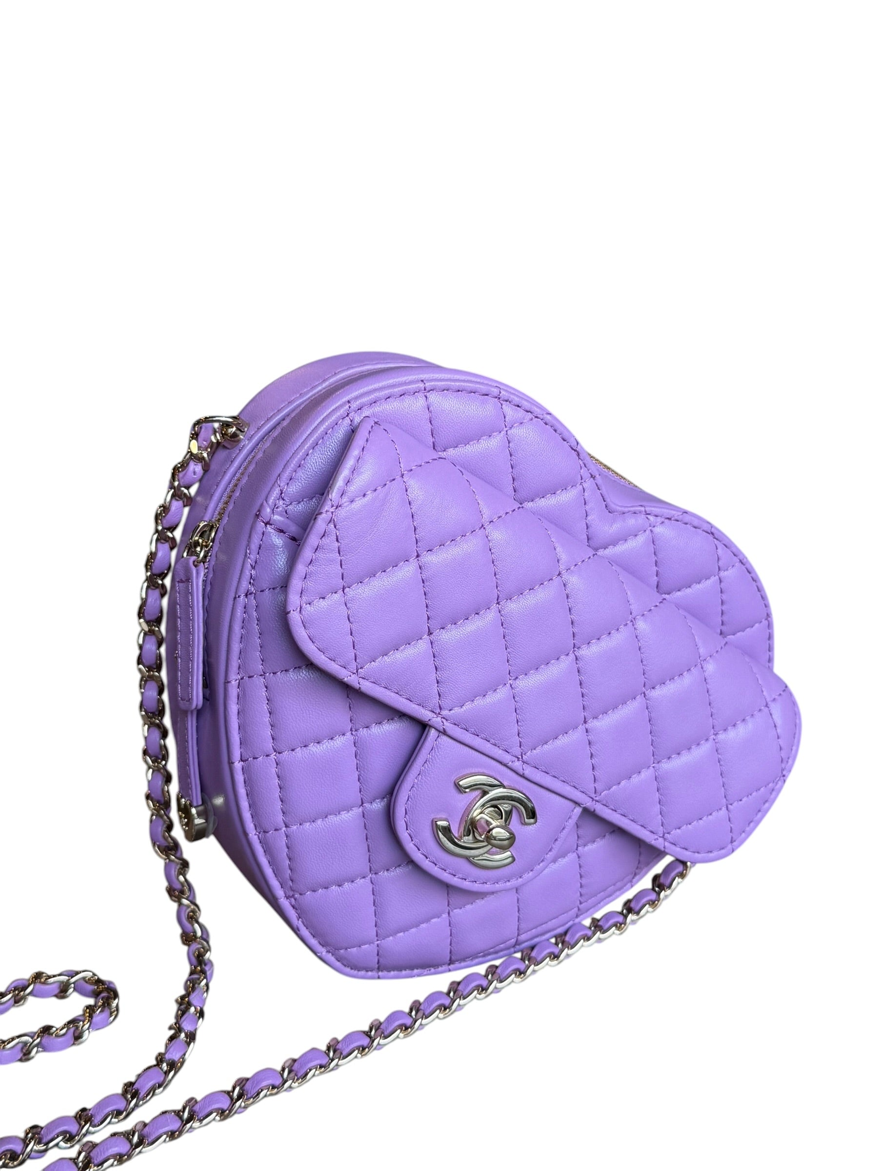 Chanel CC In Love Purple Quilted Leather Heart Bag 2022