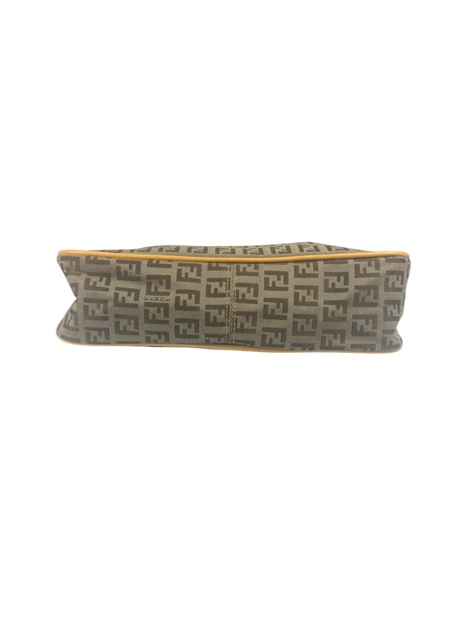 Fendi Beige Leather Trim Zucca Pochette