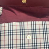 Burberry Burgundy Leather Trim House Check Shoulder Bag