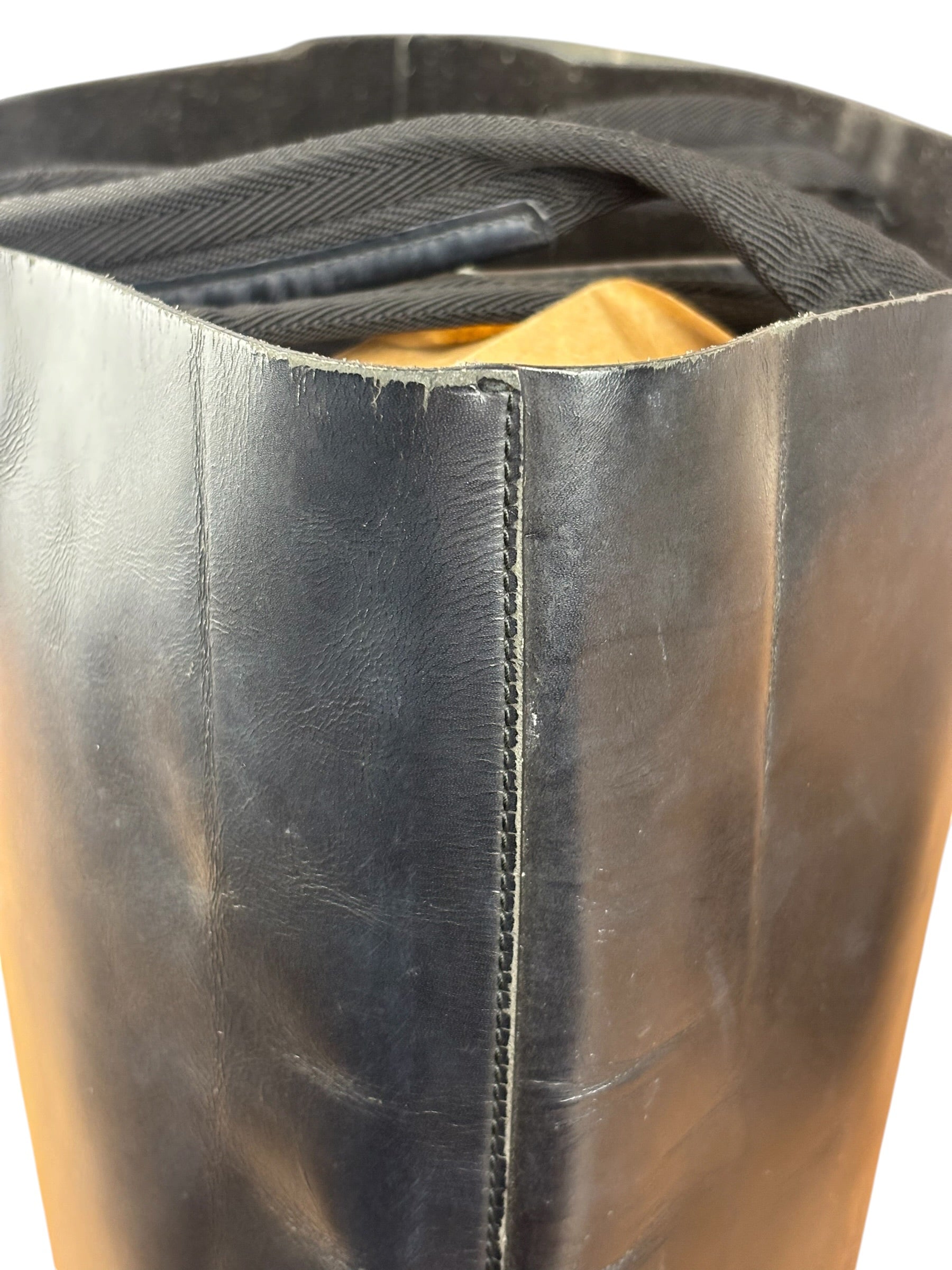 Prada Vintage Black Leather Spazzolato Laser-Cut-Logo Tote Bag
