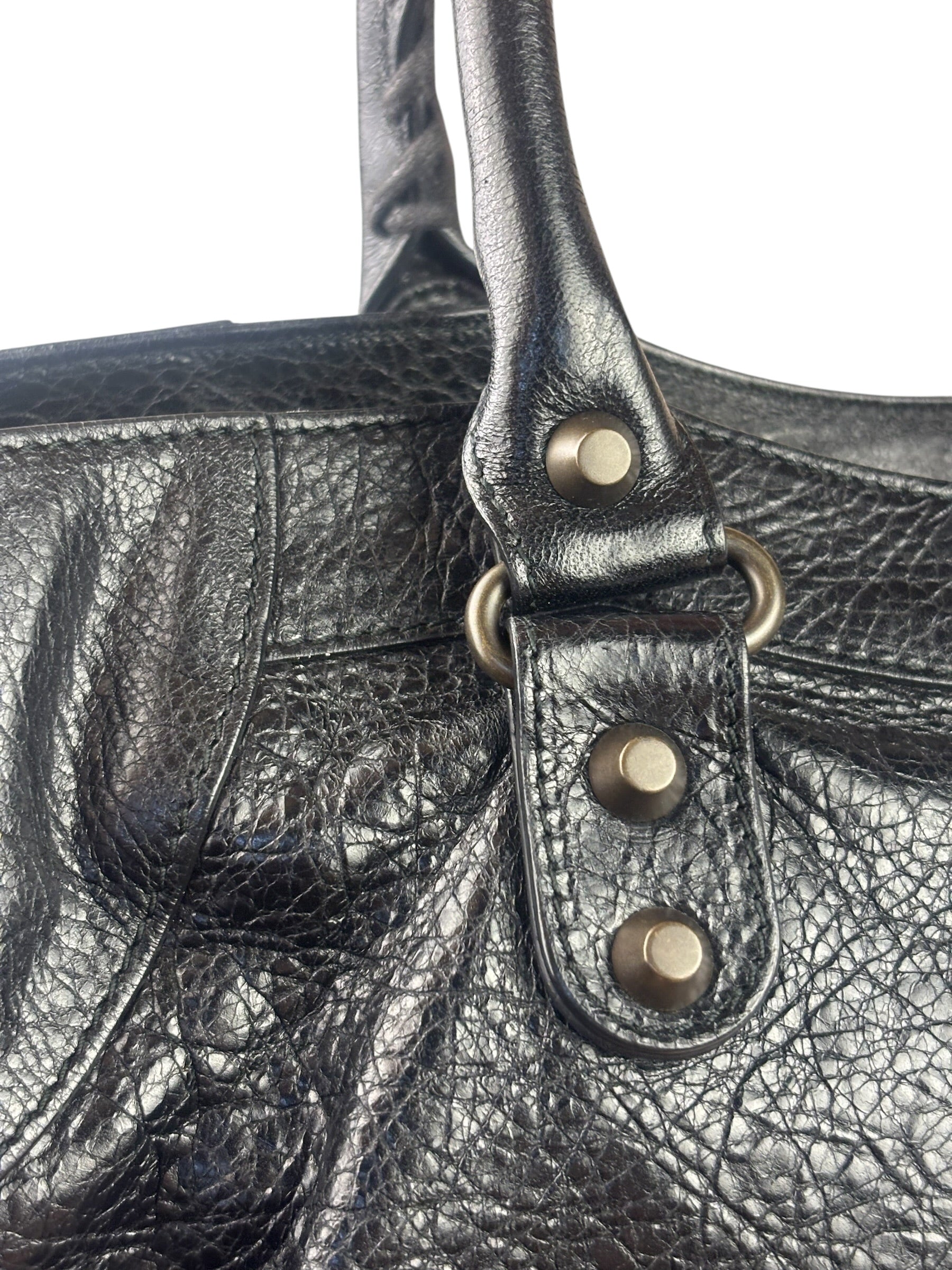Balenciaga Black Lambskin Moto Work Two-Way Bag