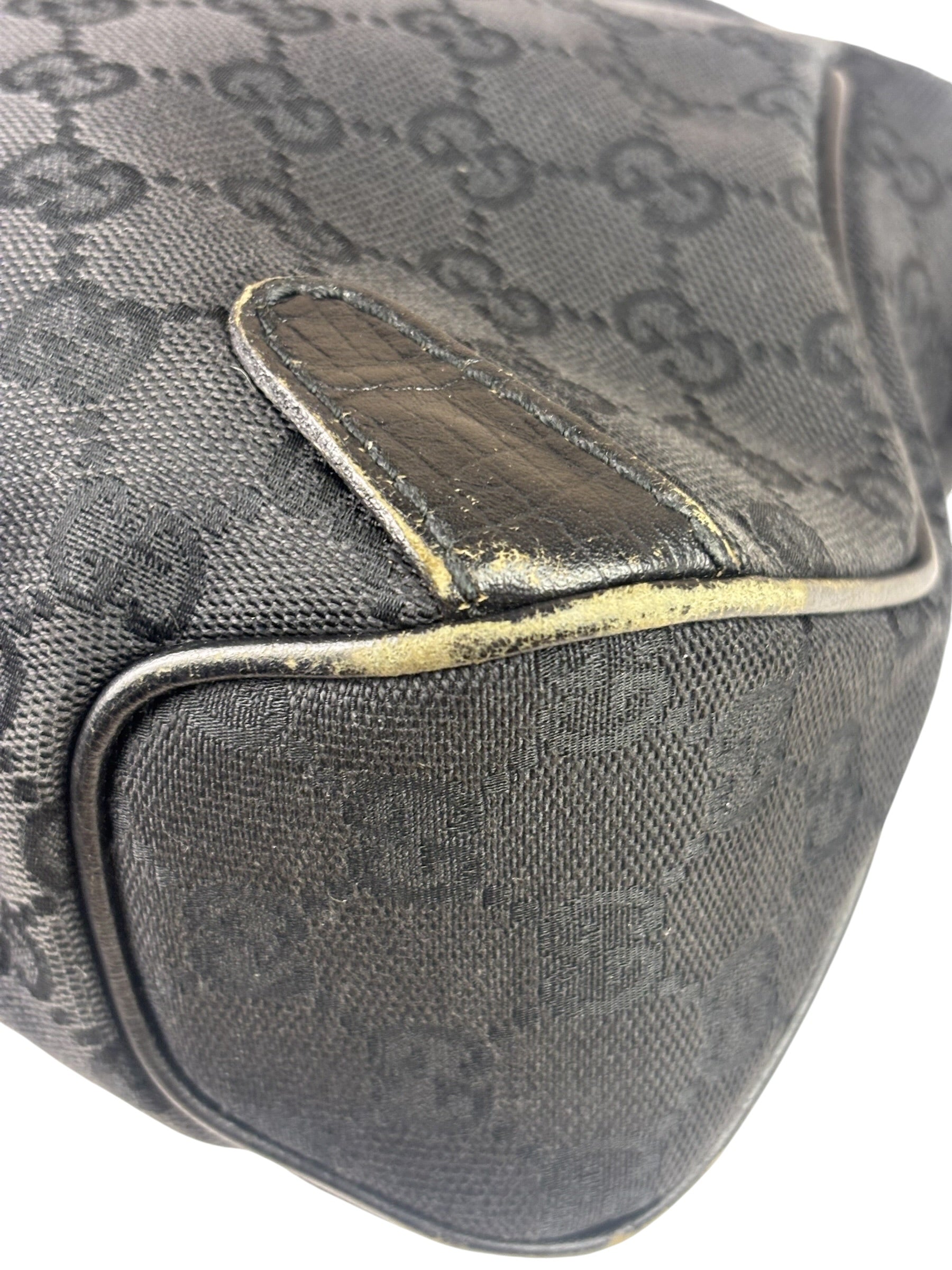 Gucci Black Leather Trim Horsebit GG Chain Shoulder Bag