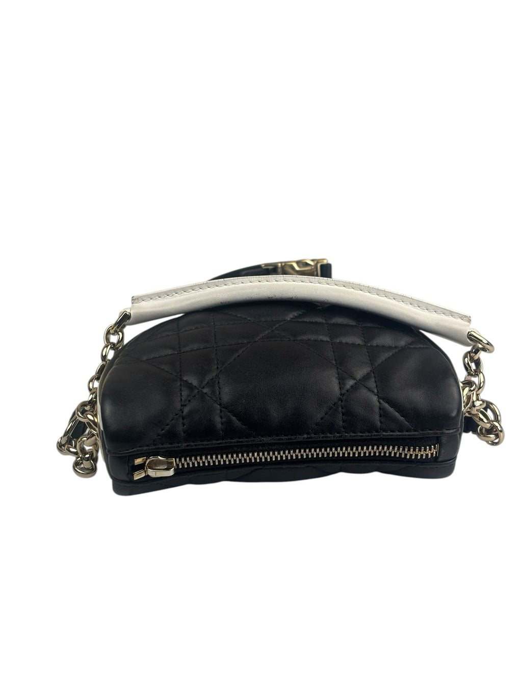 Christian Dior Black/White Quilted Leather Small Vibe Cannage Two-Way Hobo Bag