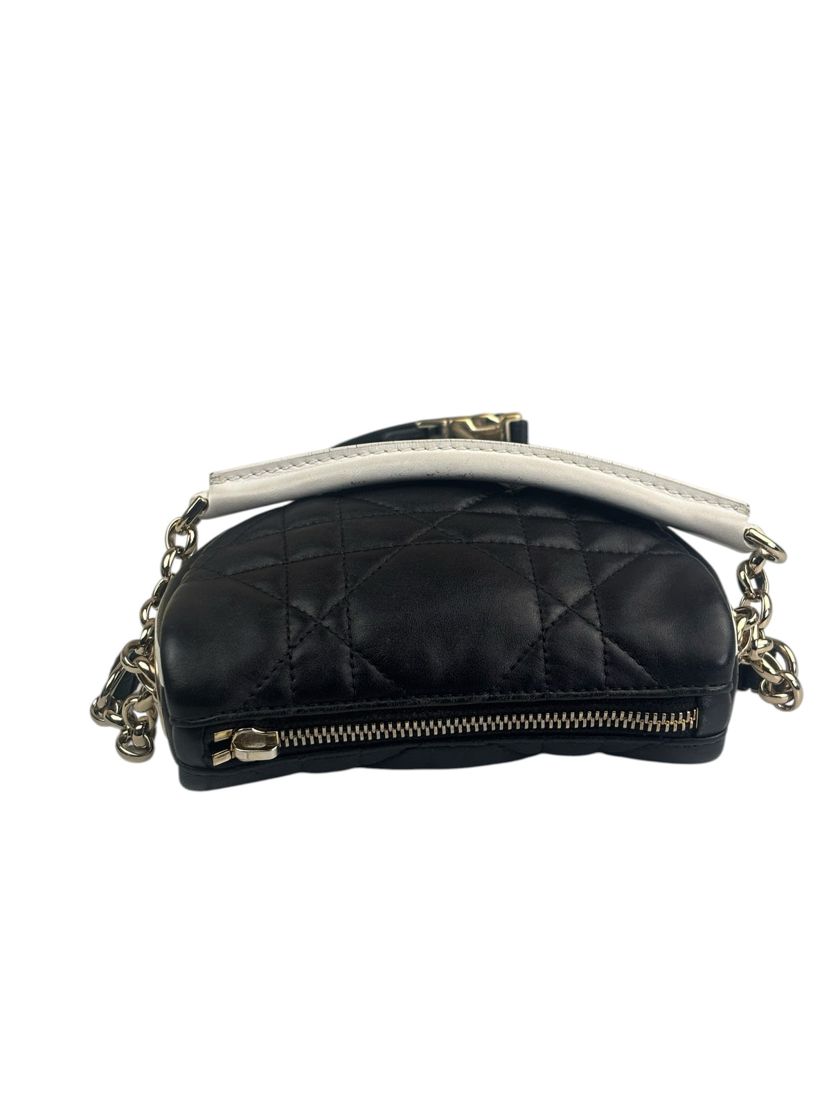 Christian Dior Black/White Quilted Leather Small Vibe Cannage Two-Way Hobo Bag
