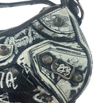 Balenciaga Black/White Leather Le Cagole Graffiti Shoulder Bag