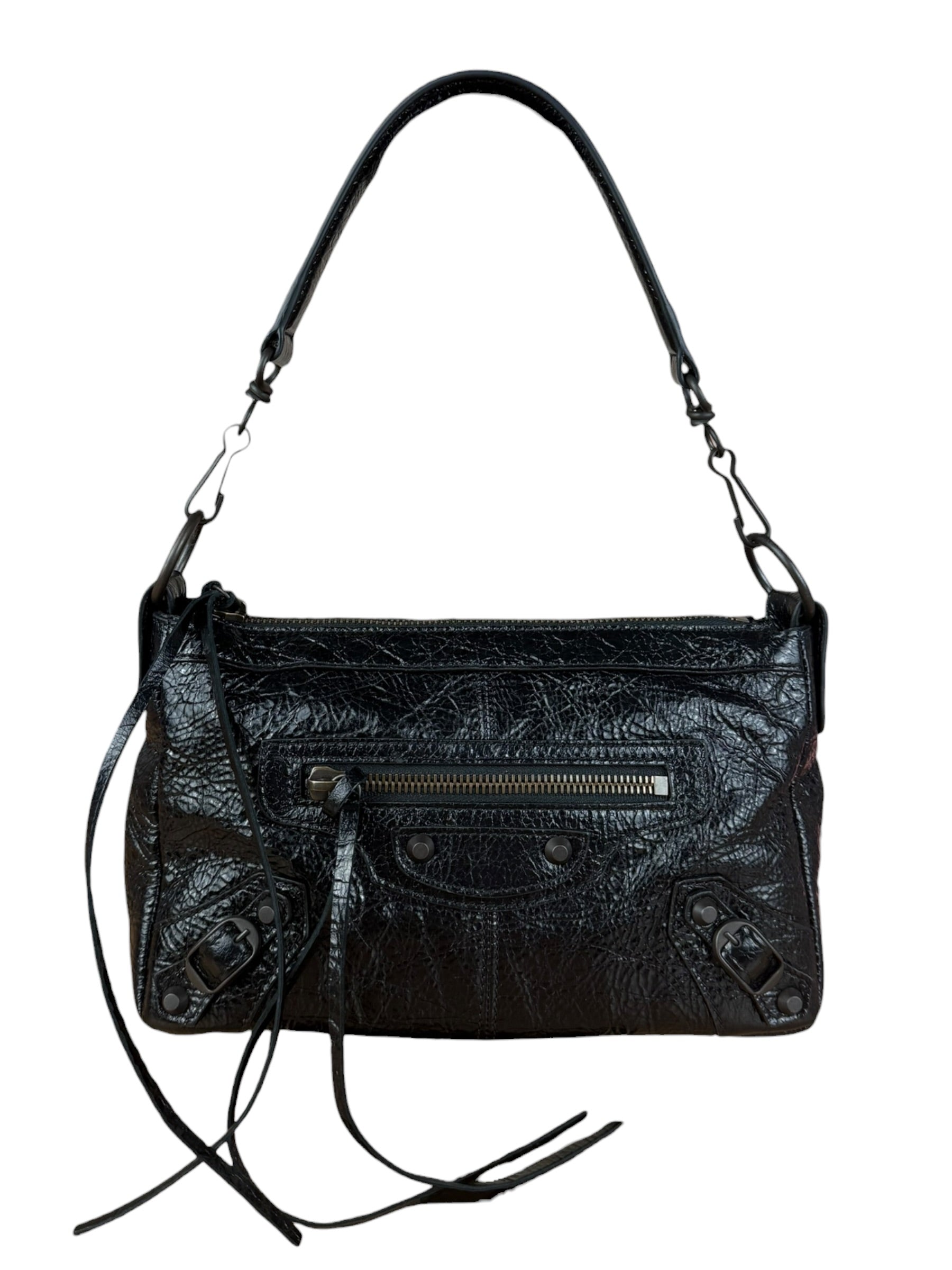 Balenciaga Le City Moto Black Leather Shoulder Pochette