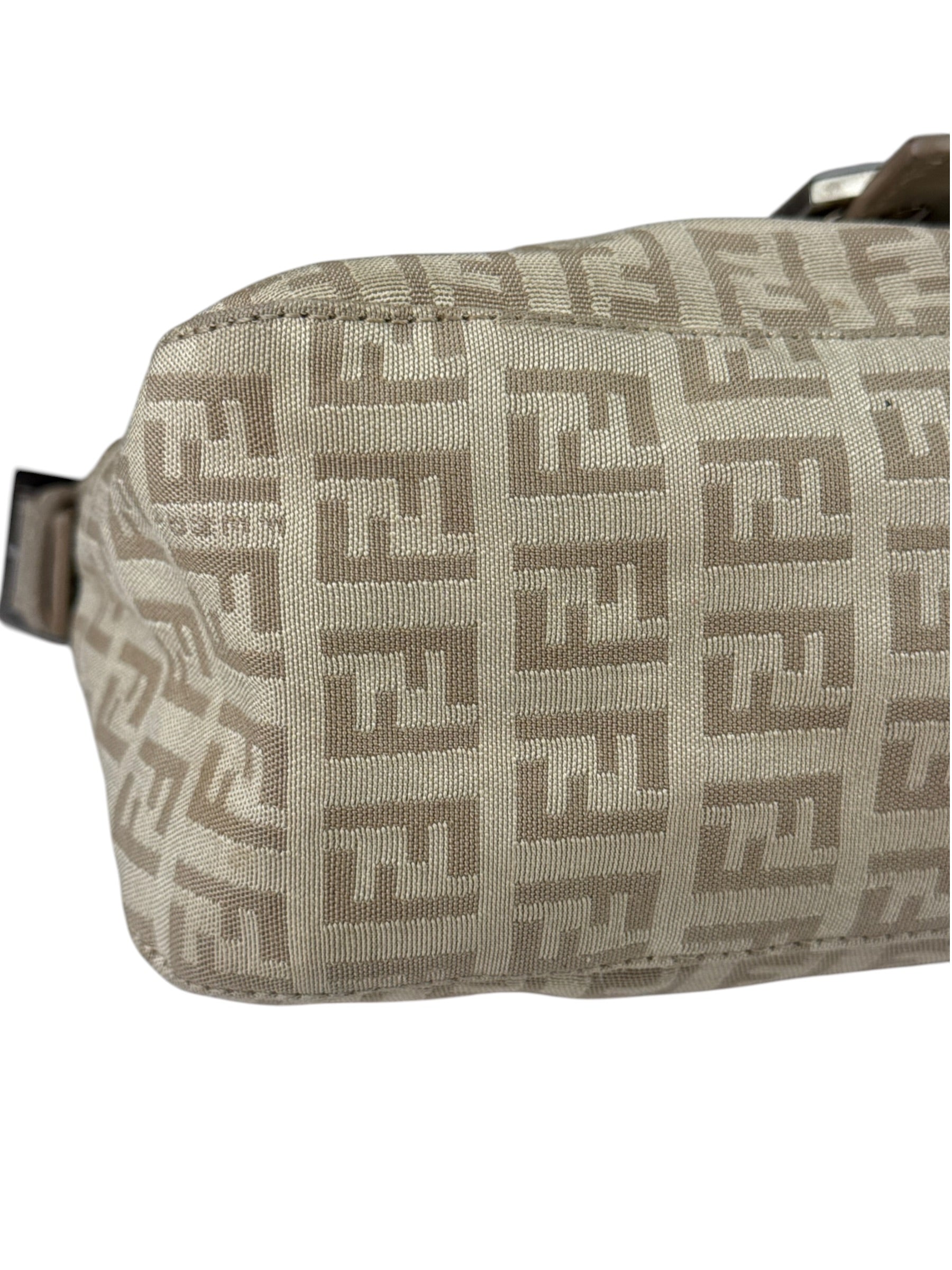 Fendi Grey Leather Trim Zucca Baguette