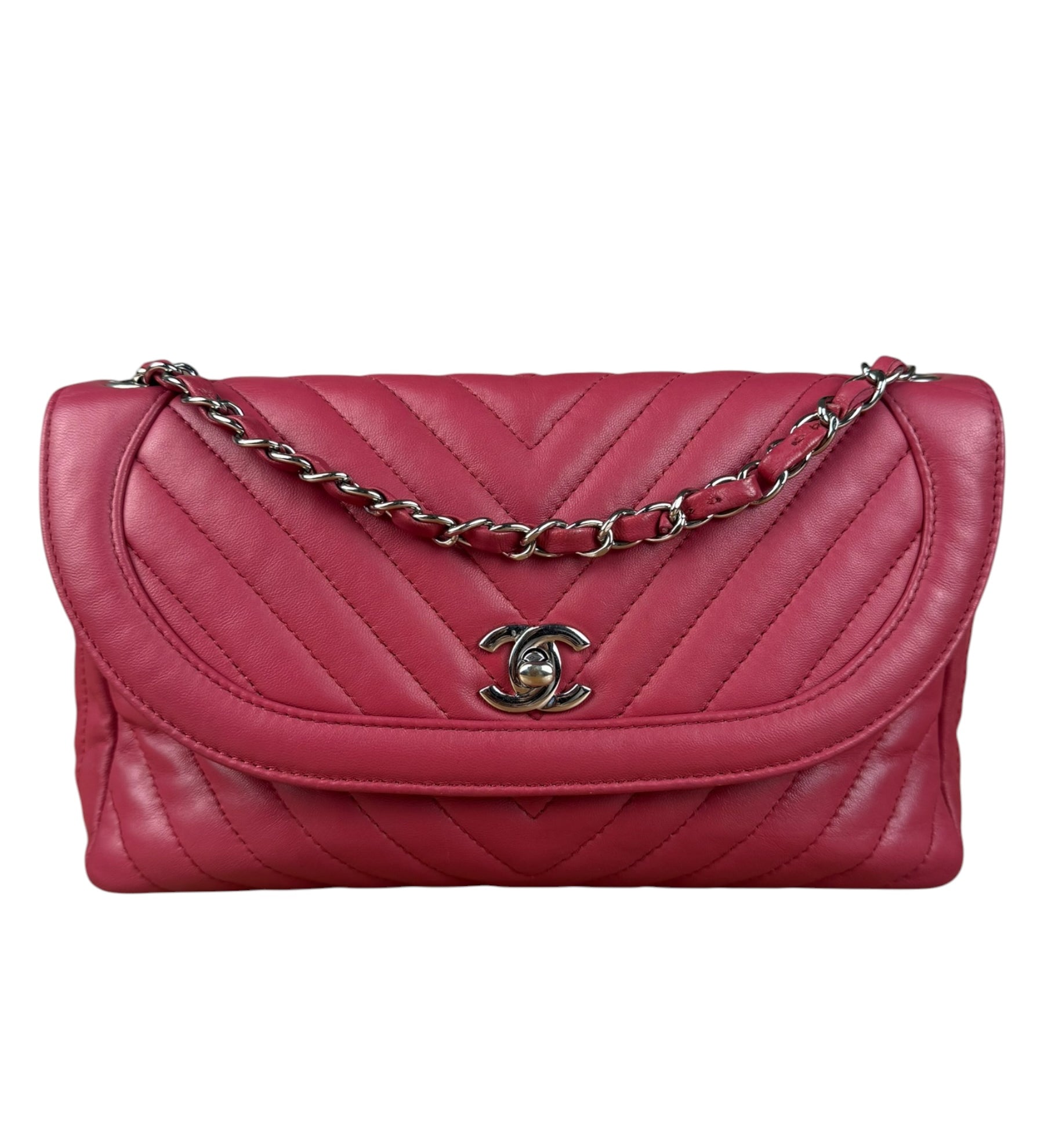 Chanel Pink Chevron Quilted Leather Medium Flap Bag 2018