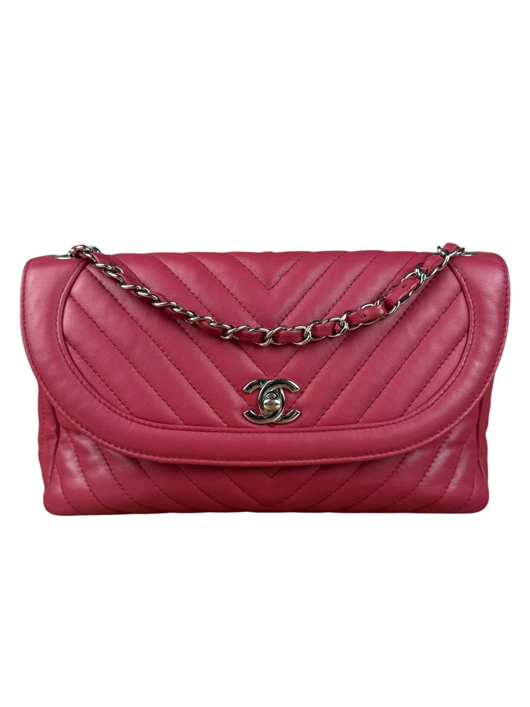 Chanel Pink Chevron Quilted Leather Medium Flap Bag 2018