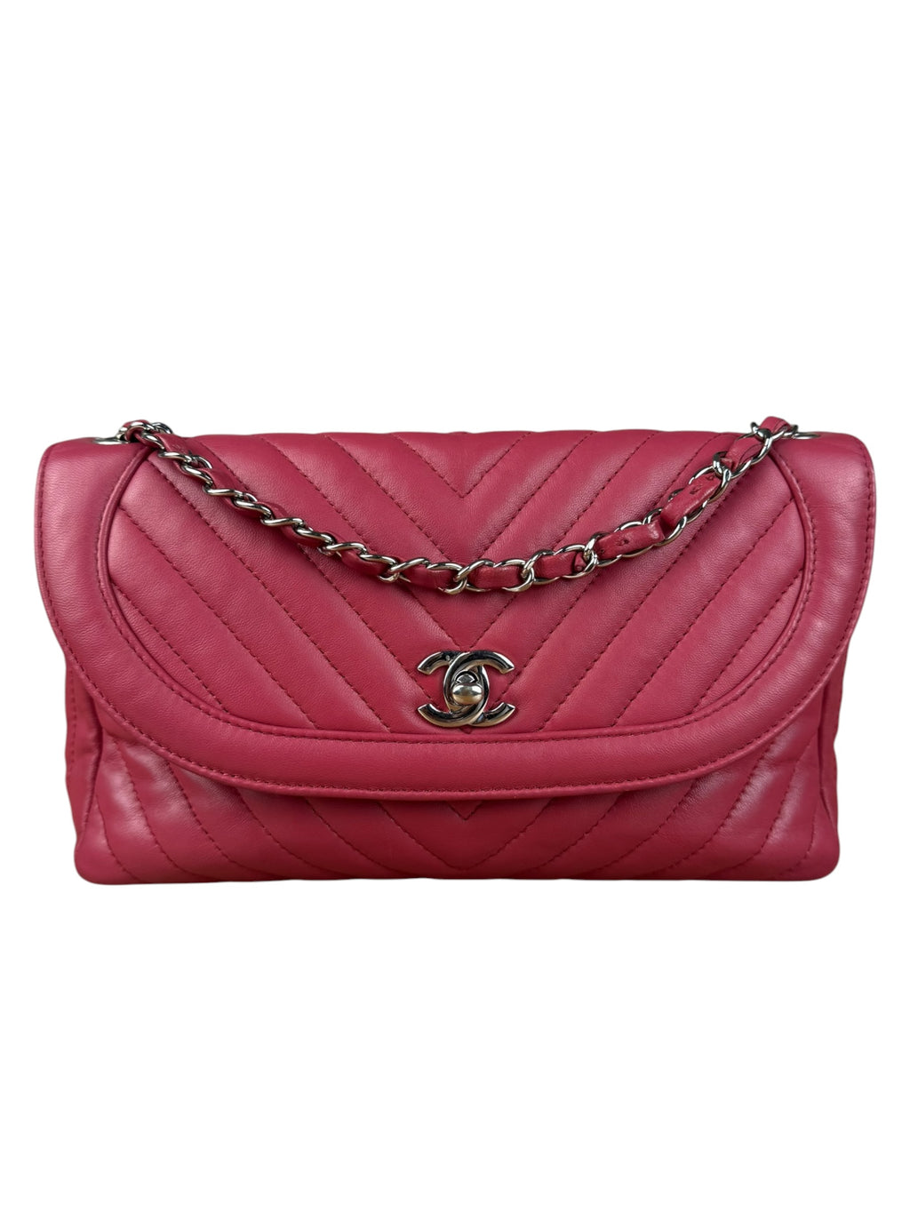 Chanel Pink Chevron Quilted Leather Medium Flap Bag 2018