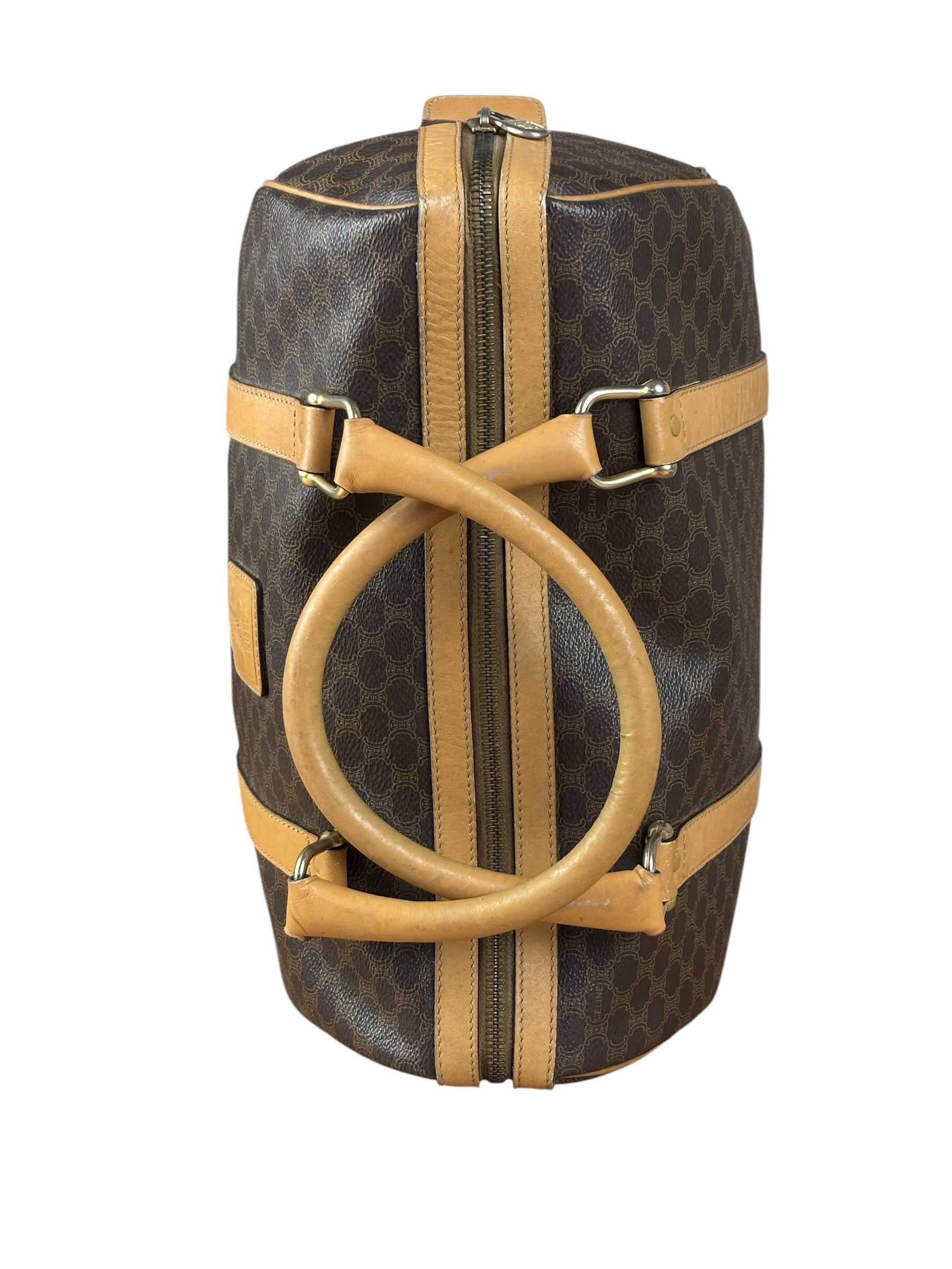 Celine Vintage Brown Coated Macadam Boston Handbag
