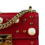 Gucci Red Leather Pearl Studded Padlock Shoulder Bag