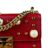 Gucci Red Leather Pearl Studded Padlock Shoulder Bag