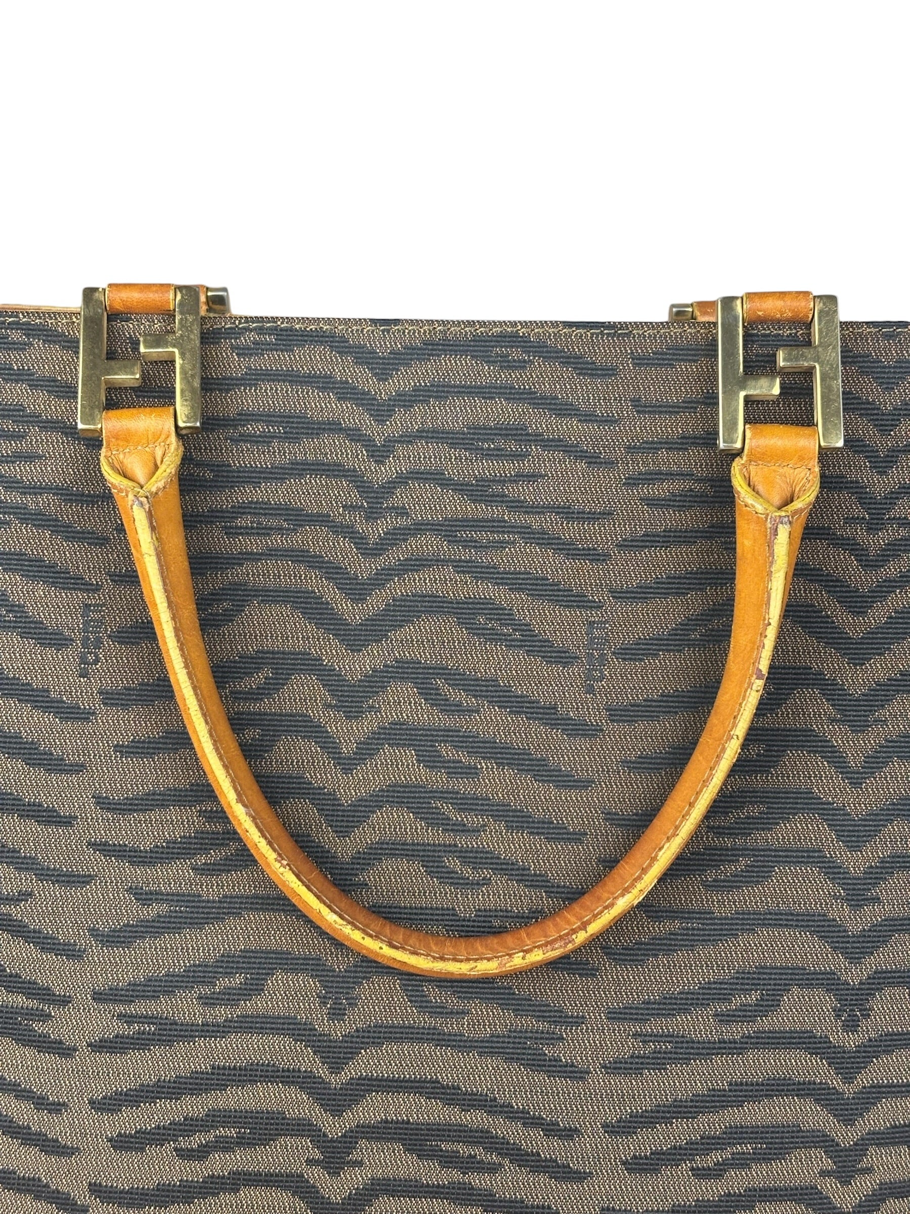Fendi Vintage Brown Tiger Print Canvas Tote Bag