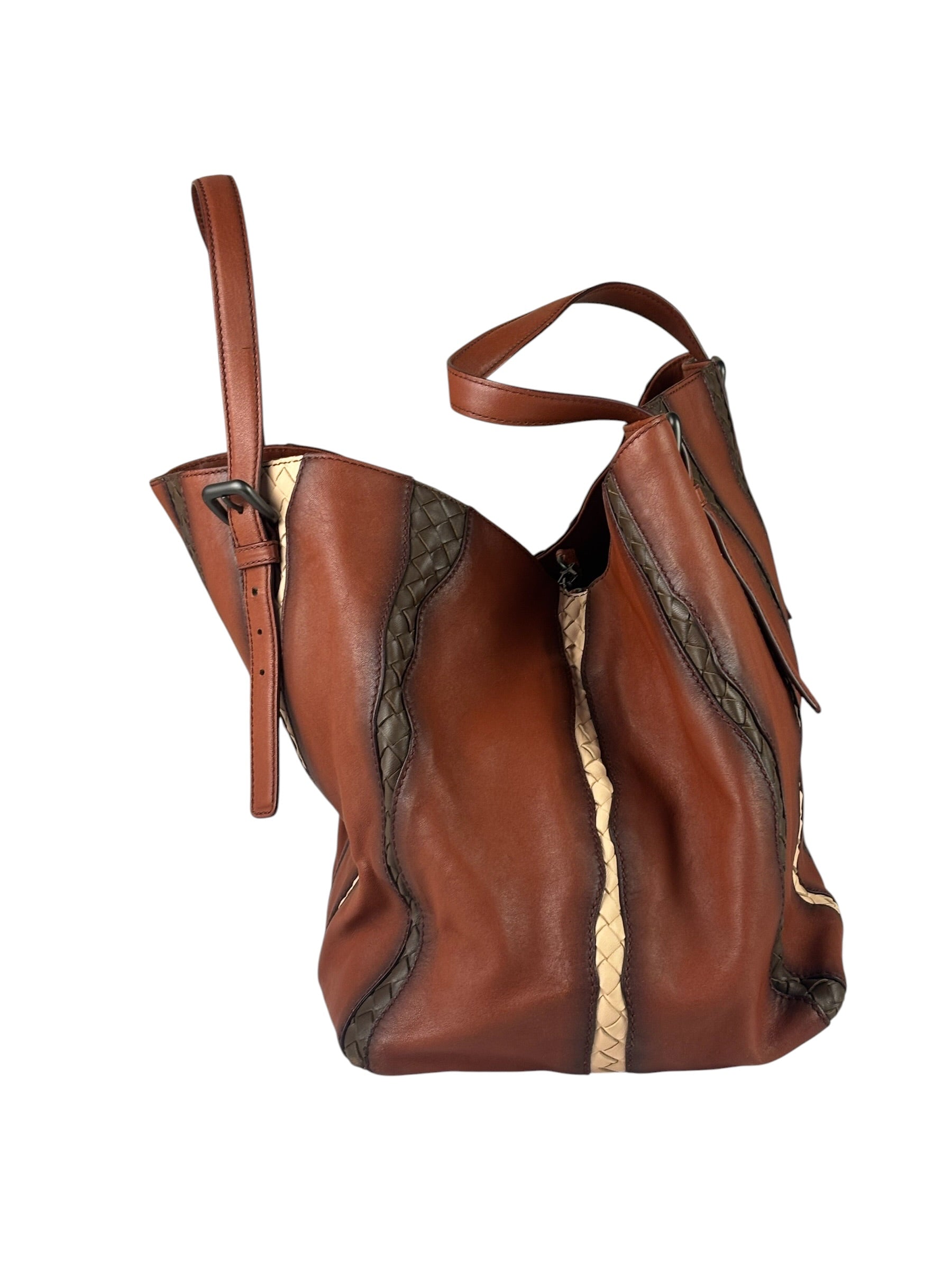 Bottega Veneta Brown Leather Intrecciato Trim Cesta Tote