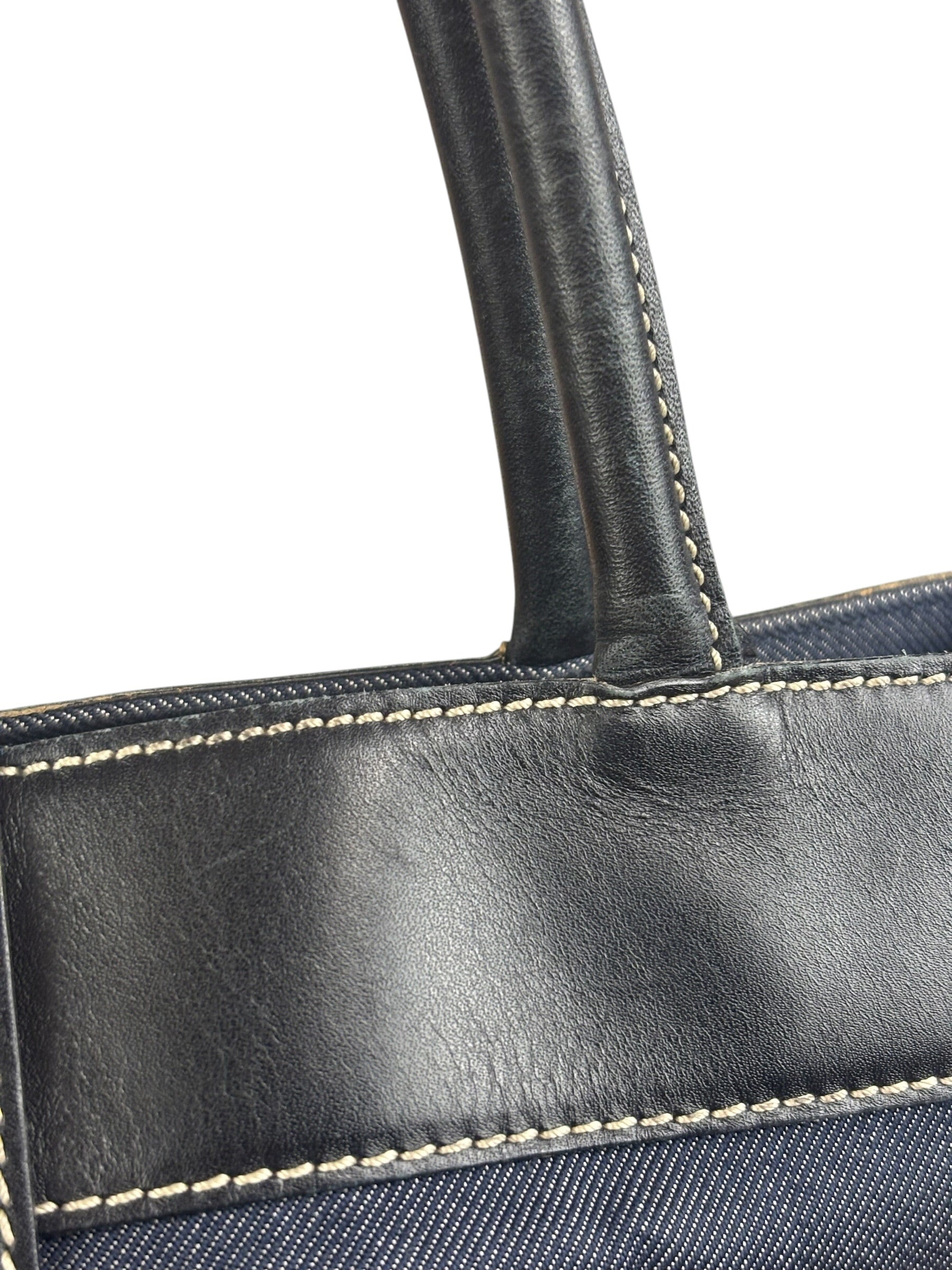 Chanel Vintage Denim/Black Leather CC Turn-Lock Tote Bag 2001