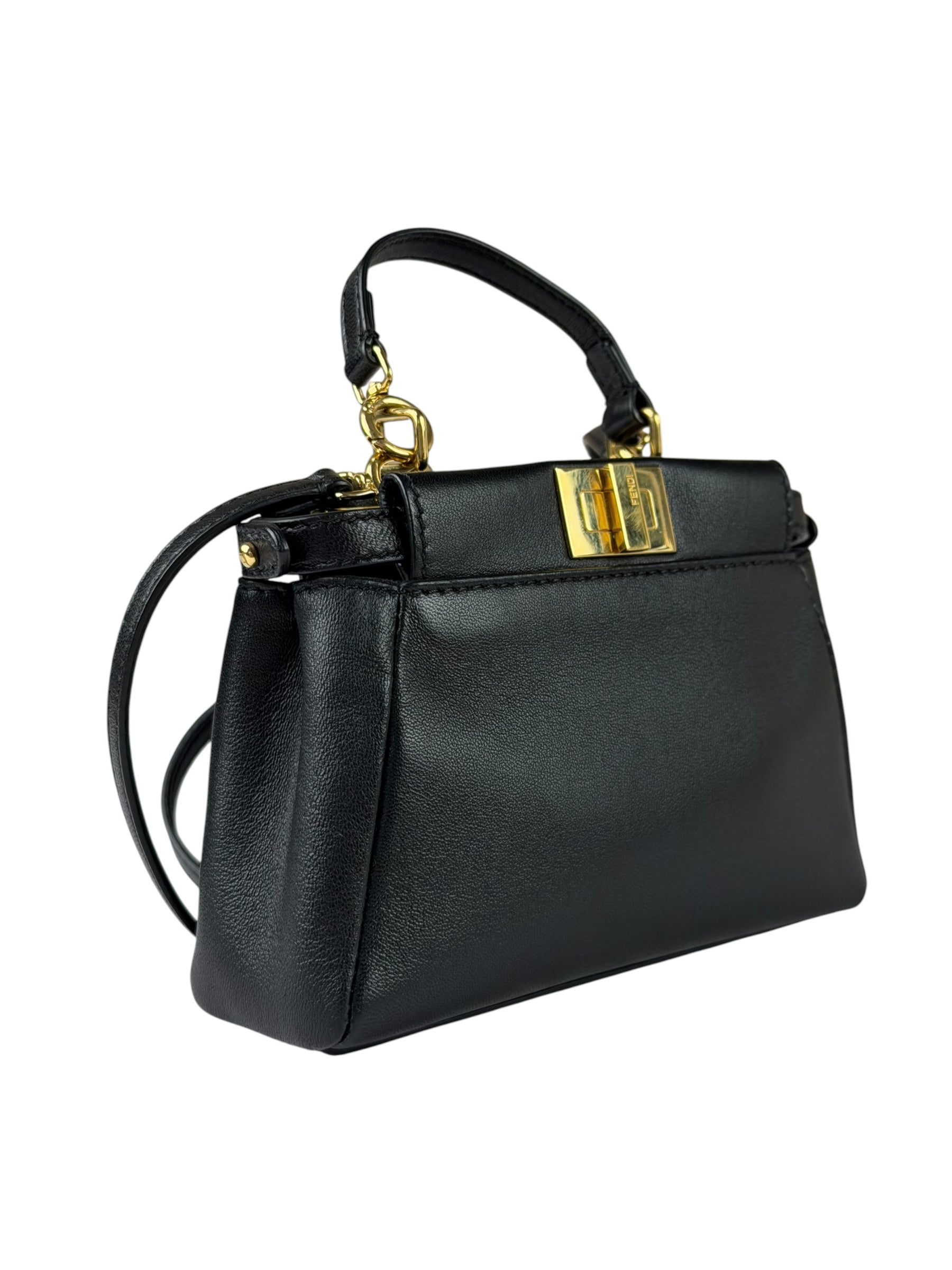 Fendi Black Leather Nano Peekaboo Two-Way Bag