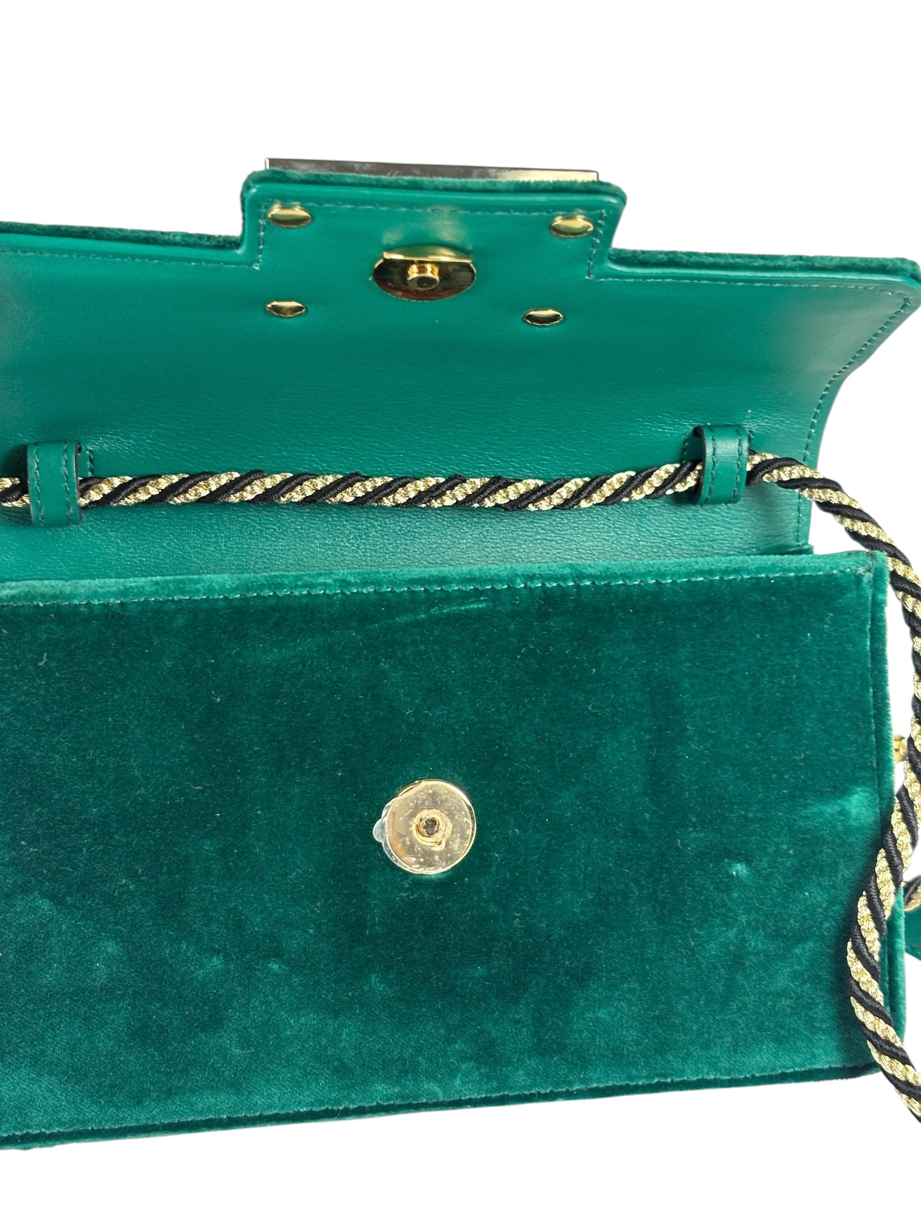 Gucci Green Velvet/Leather Trim Square G Broadway Shoulder Bag