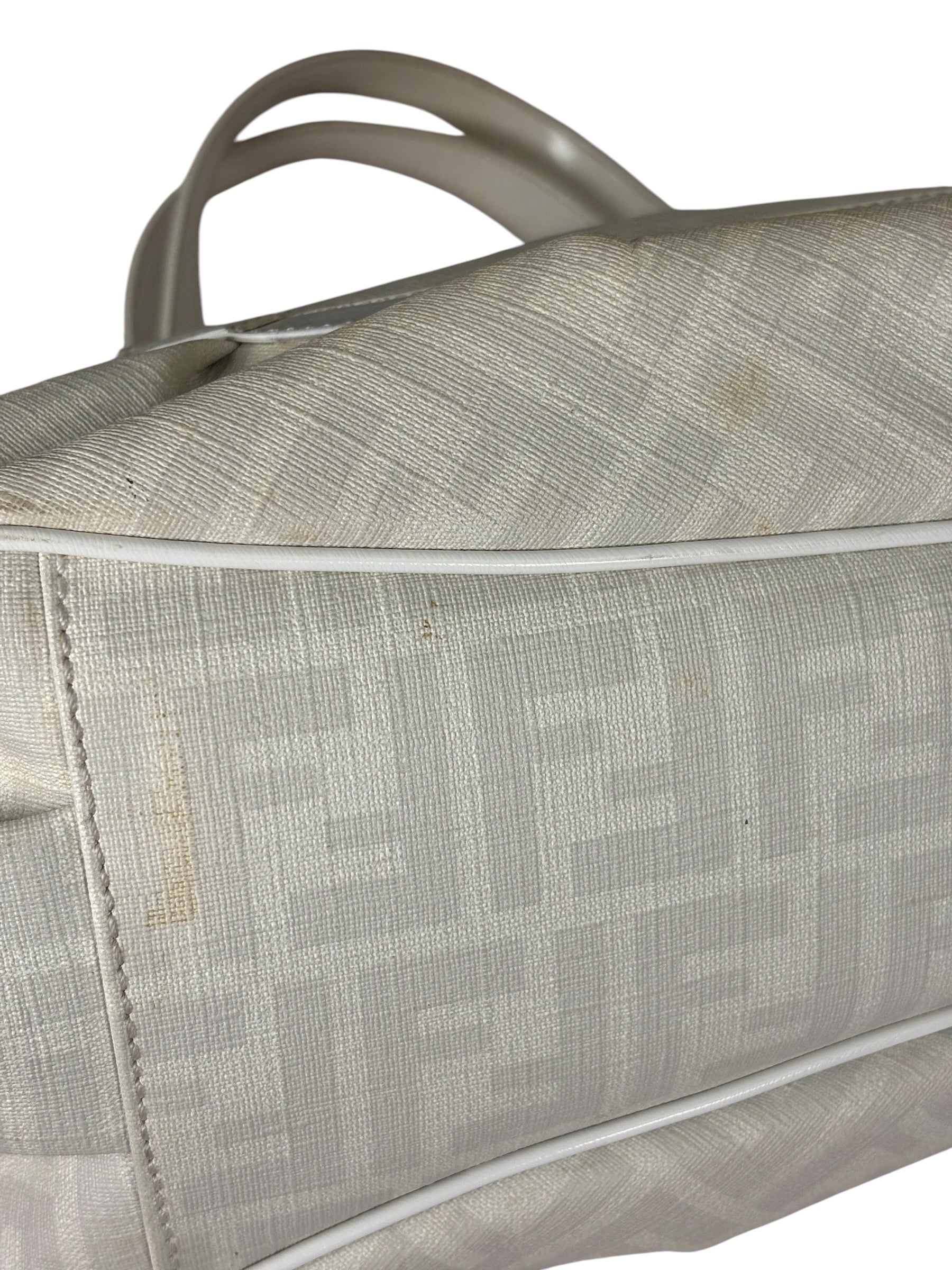 Fendi White Leather PVC Coated Zucca Spalmati Chef Shoulder Bag