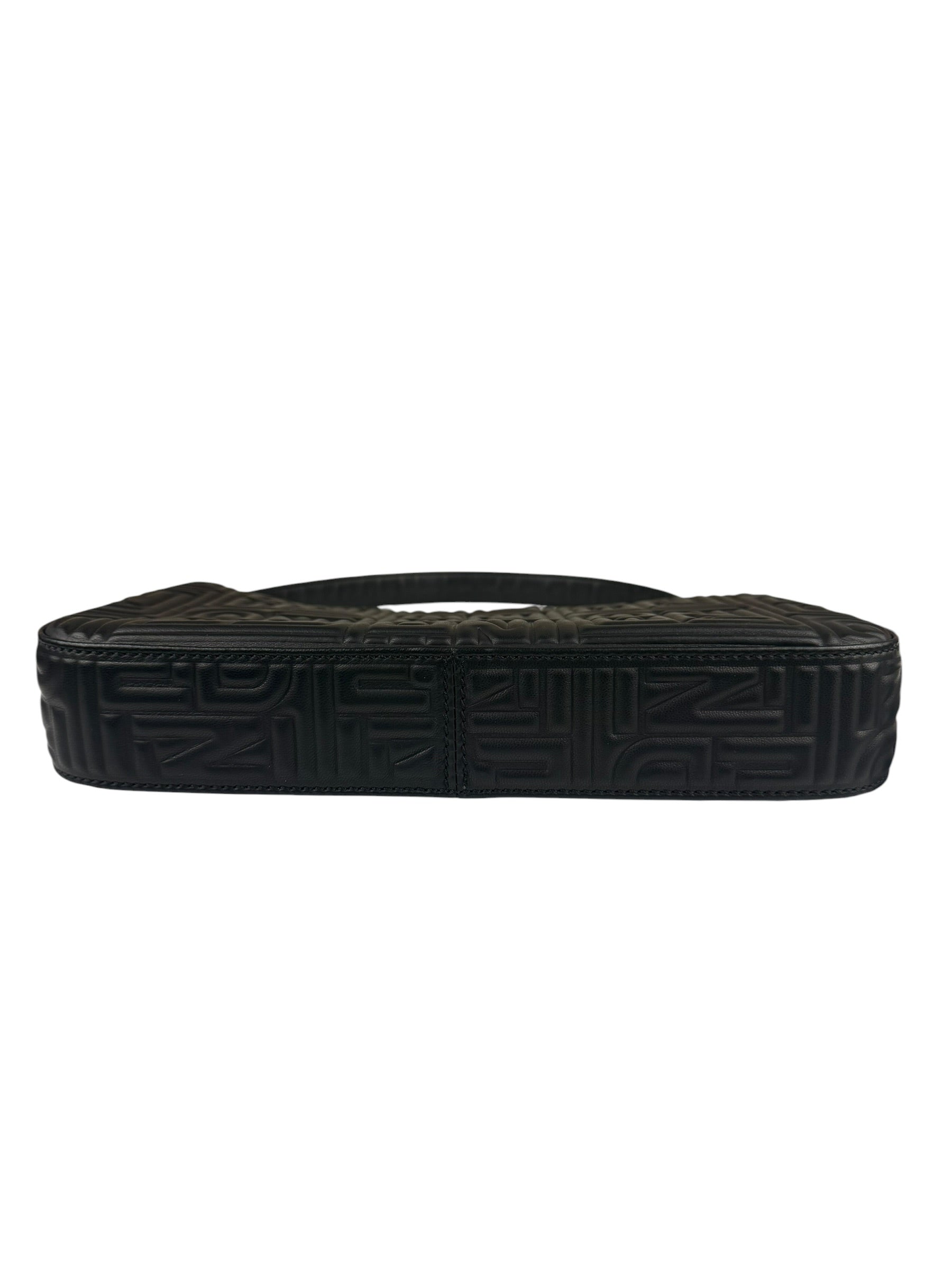 Fendi Black Leather 3D Logo Embossed Baguette