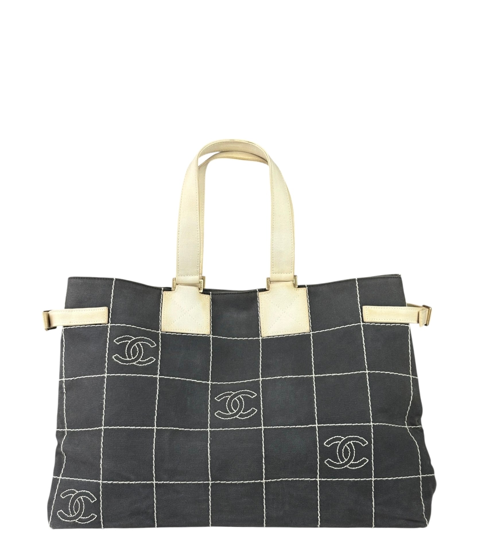 Chanel Vintage Large Square Quilt Tote Faded Black 2003