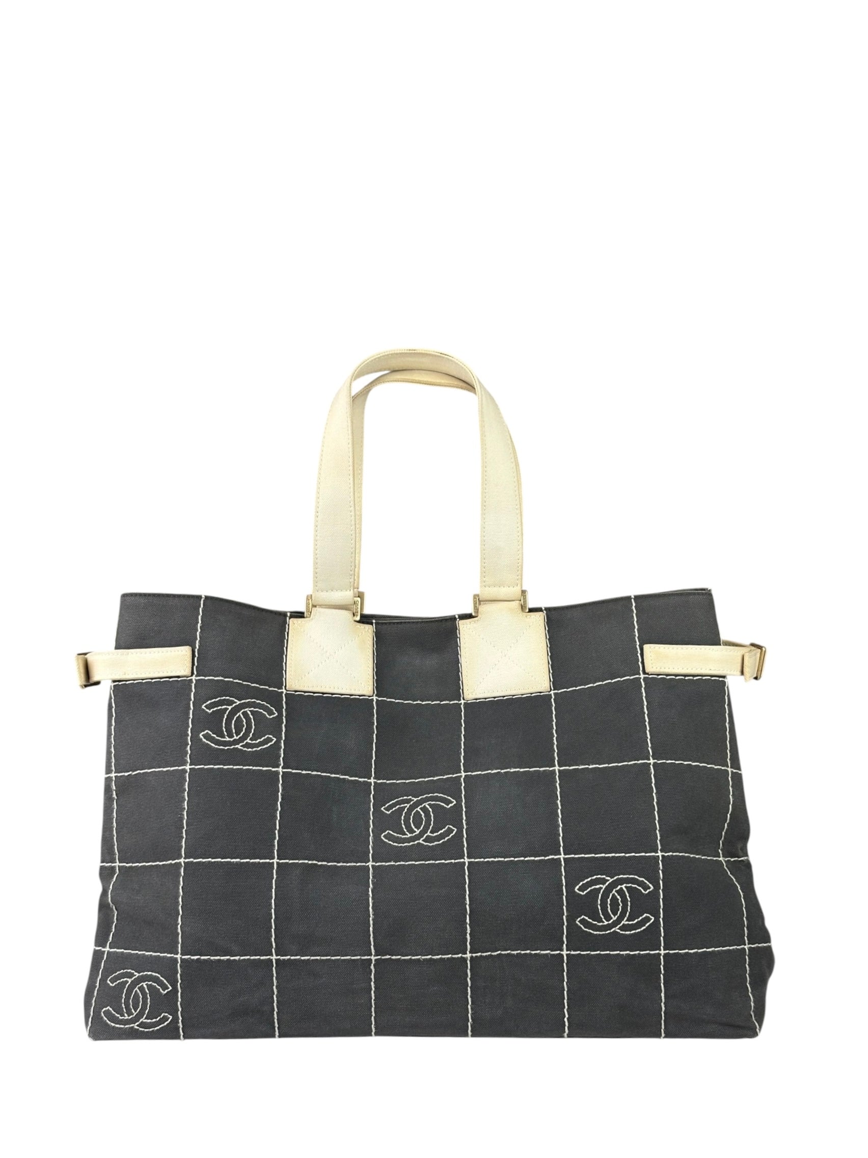Chanel Vintage Large Square Quilt Tote Faded Black 2003